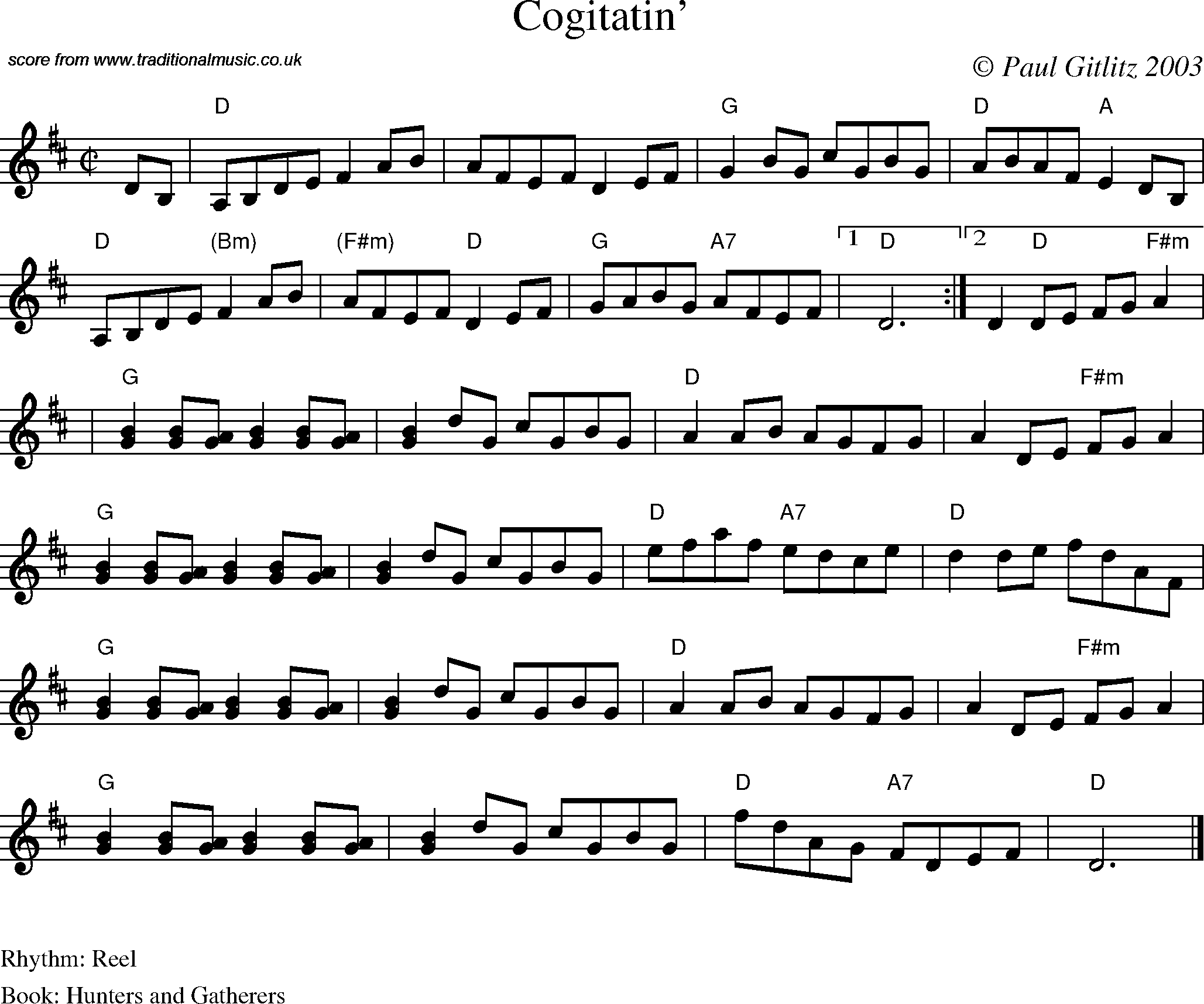 Sheet Music Score for Reel - Cogitatin'