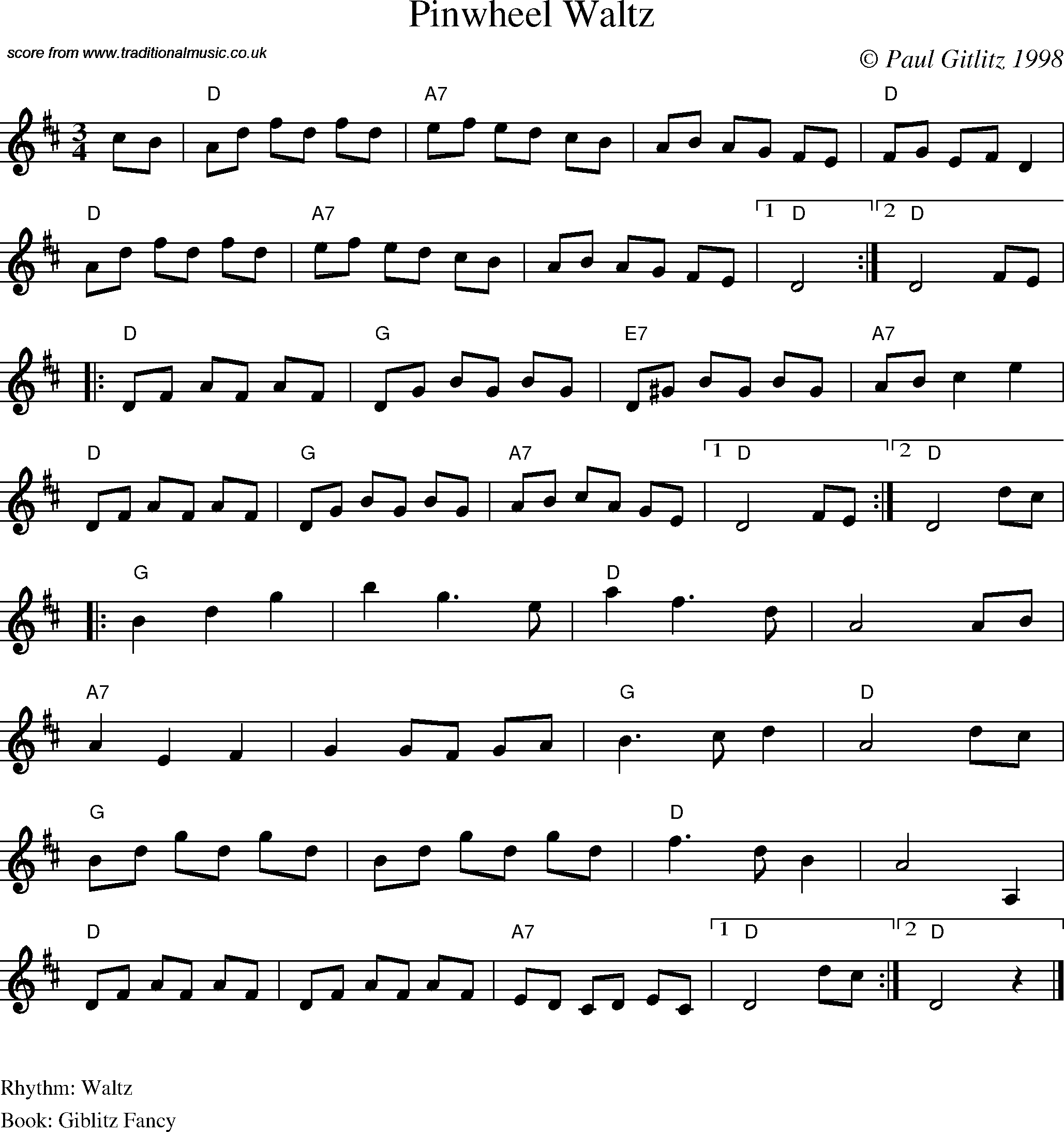 Sheet Music Score for Waltz - Pinwheel Waltz