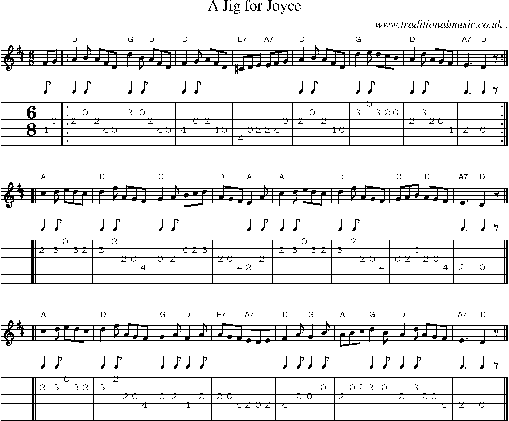 Sheet-music  score, Chords and Guitar Tabs for A Jig For Joyce