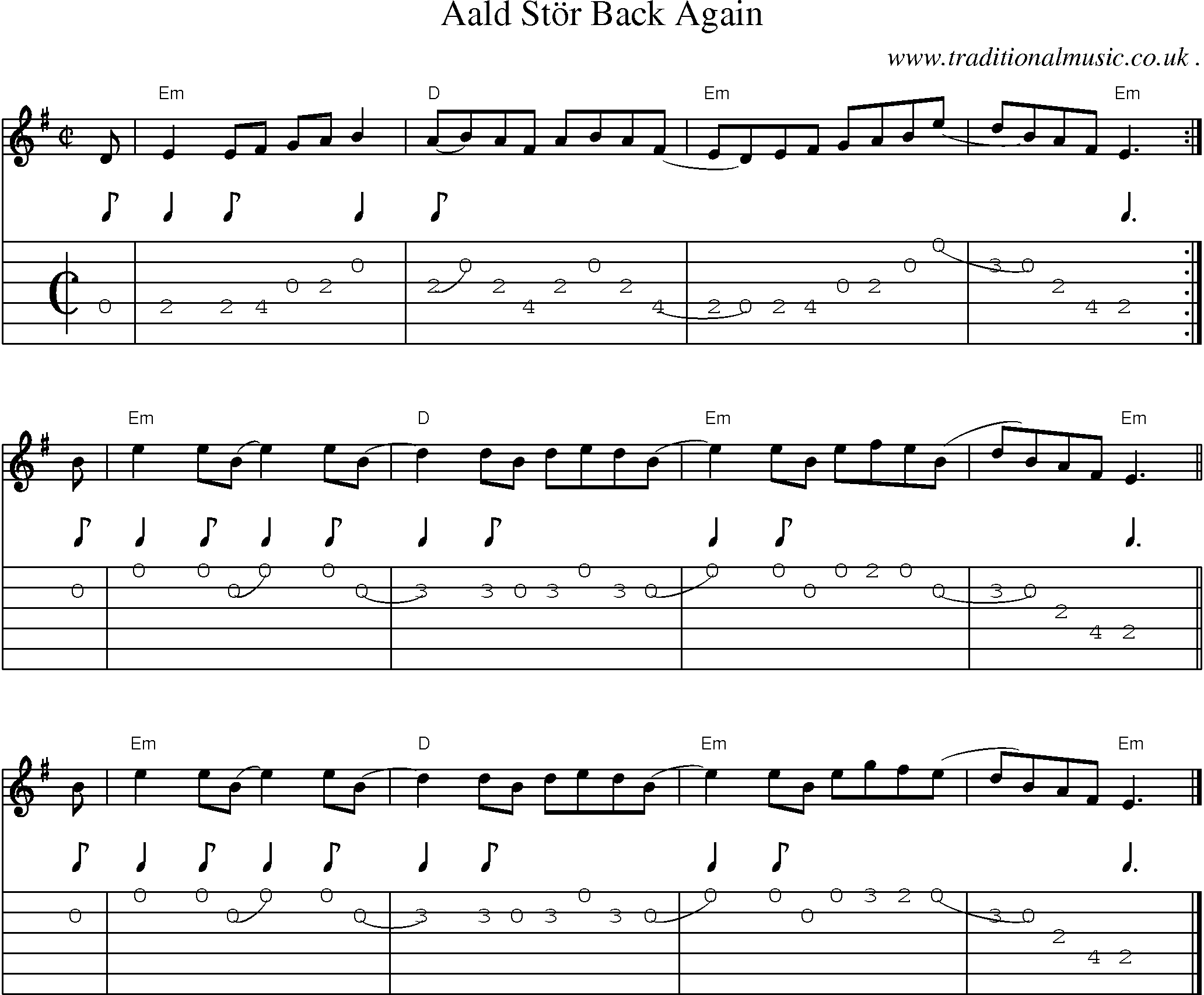 Sheet-music  score, Chords and Guitar Tabs for Aald Stor Back Again