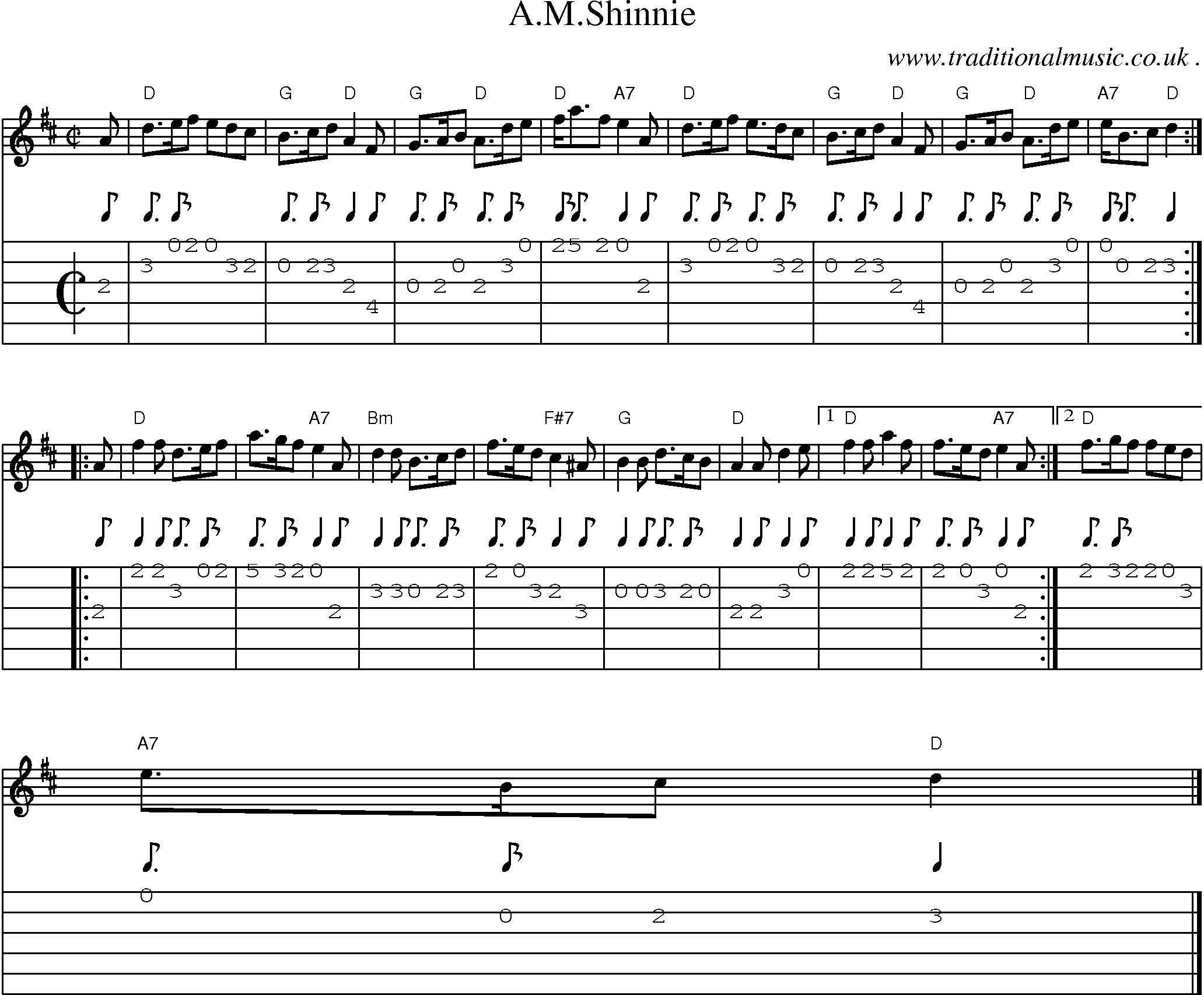 Sheet-music  score, Chords and Guitar Tabs for Amshinnie