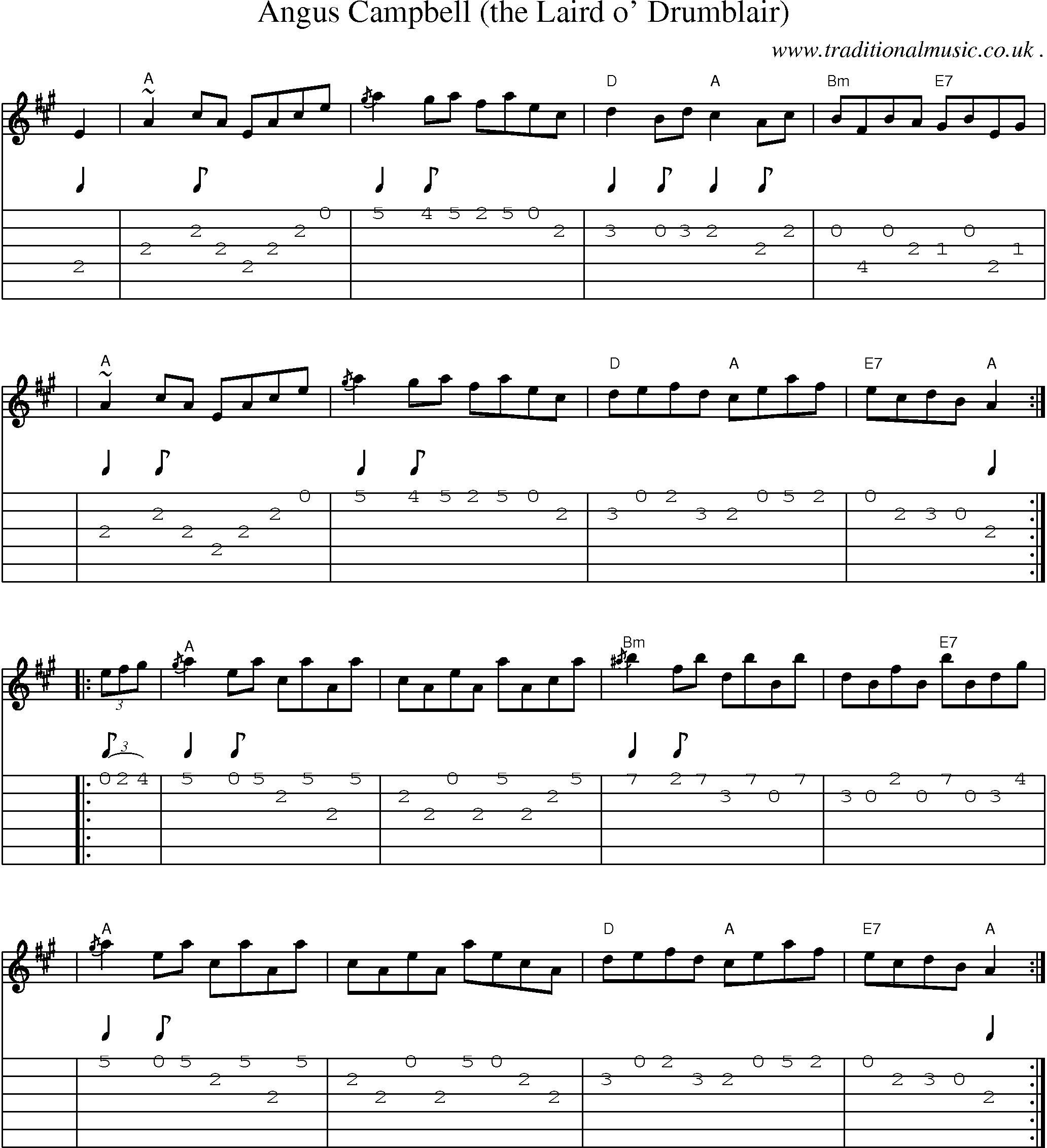 Sheet-music  score, Chords and Guitar Tabs for Angus Campbell The Laird O Drumblair