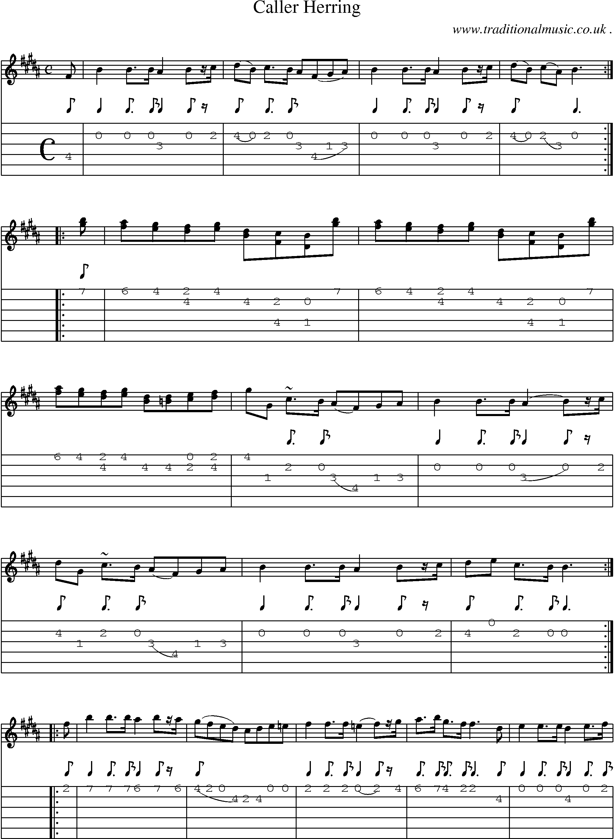 Sheet-music  score, Chords and Guitar Tabs for Caller Herring