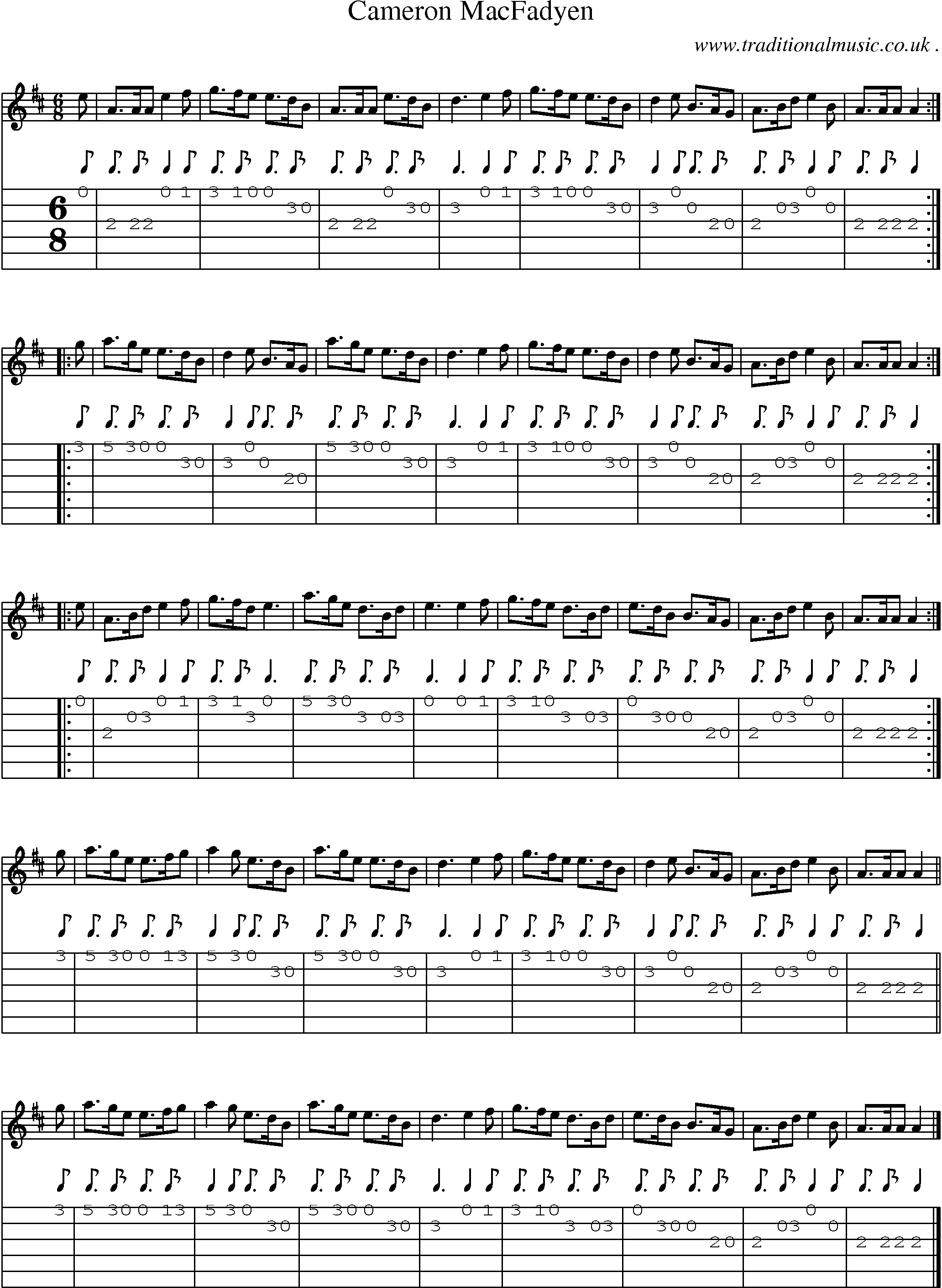 Sheet-music  score, Chords and Guitar Tabs for Cameron Macfadyen