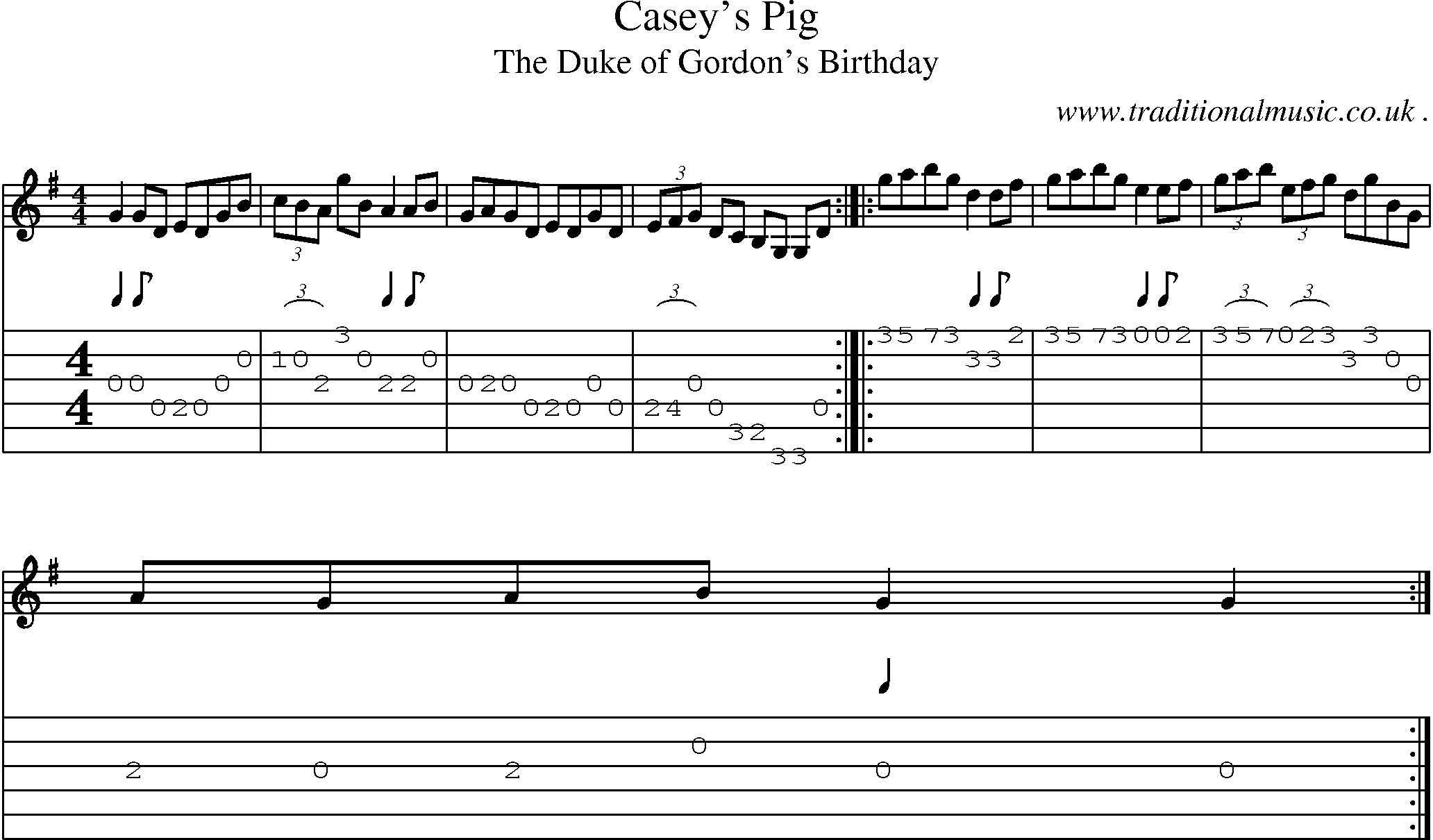 Sheet-music  score, Chords and Guitar Tabs for Caseys Pig