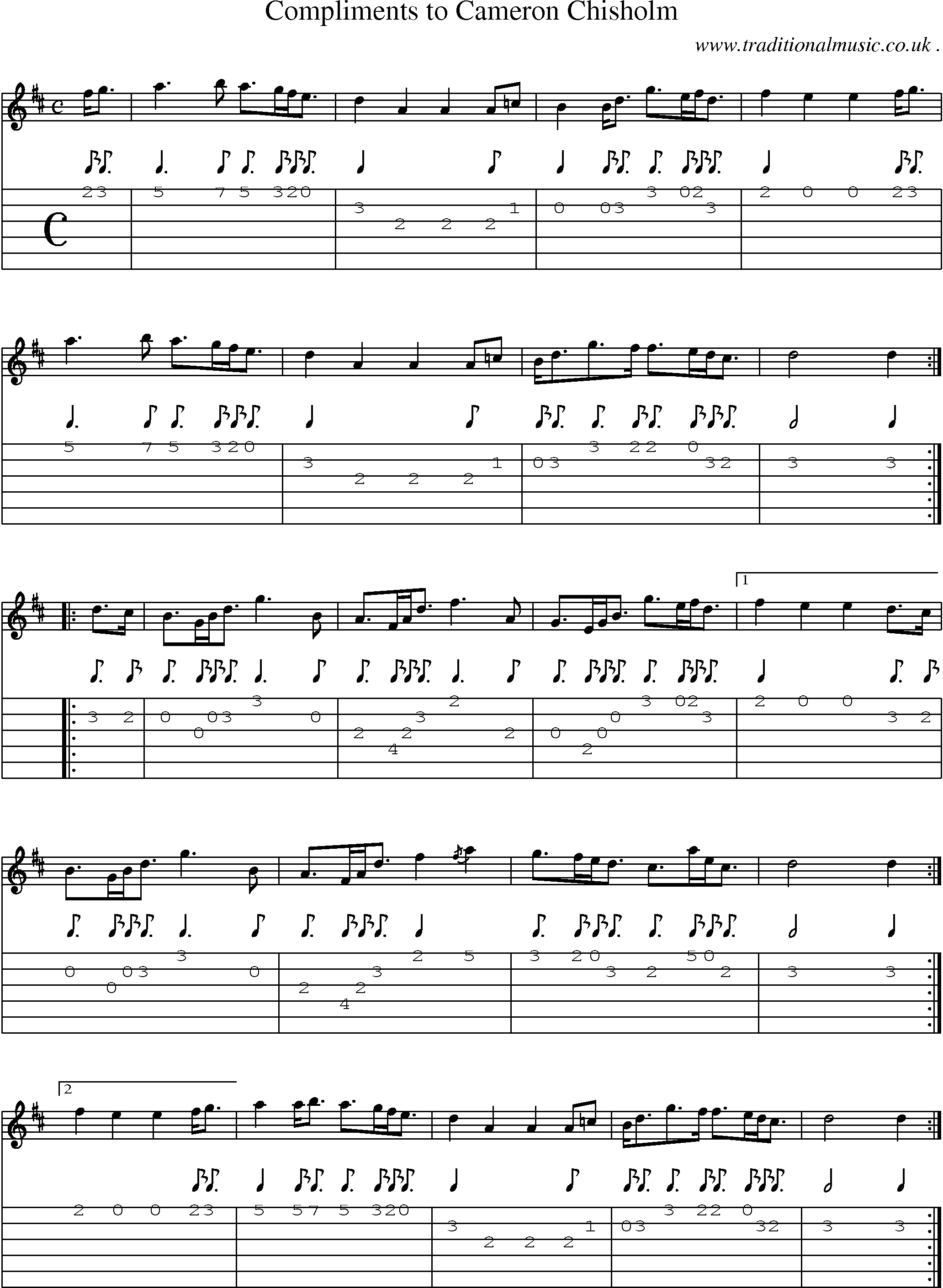 Sheet-music  score, Chords and Guitar Tabs for Compliments To Cameron Chisholm