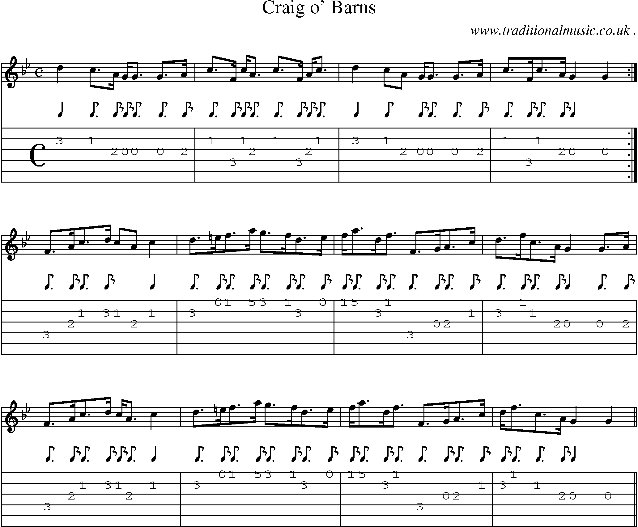 Sheet-music  score, Chords and Guitar Tabs for Craig O Barns
