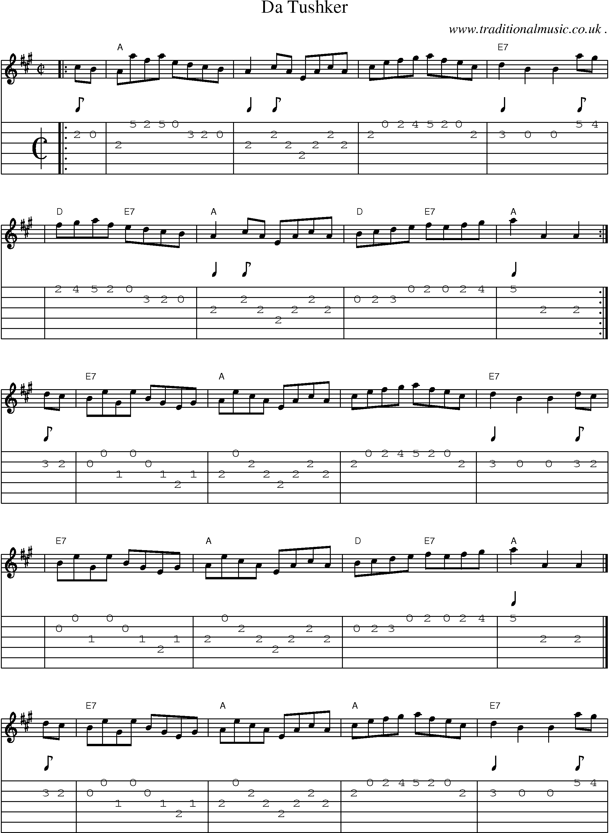 Sheet-music  score, Chords and Guitar Tabs for Da Tushker
