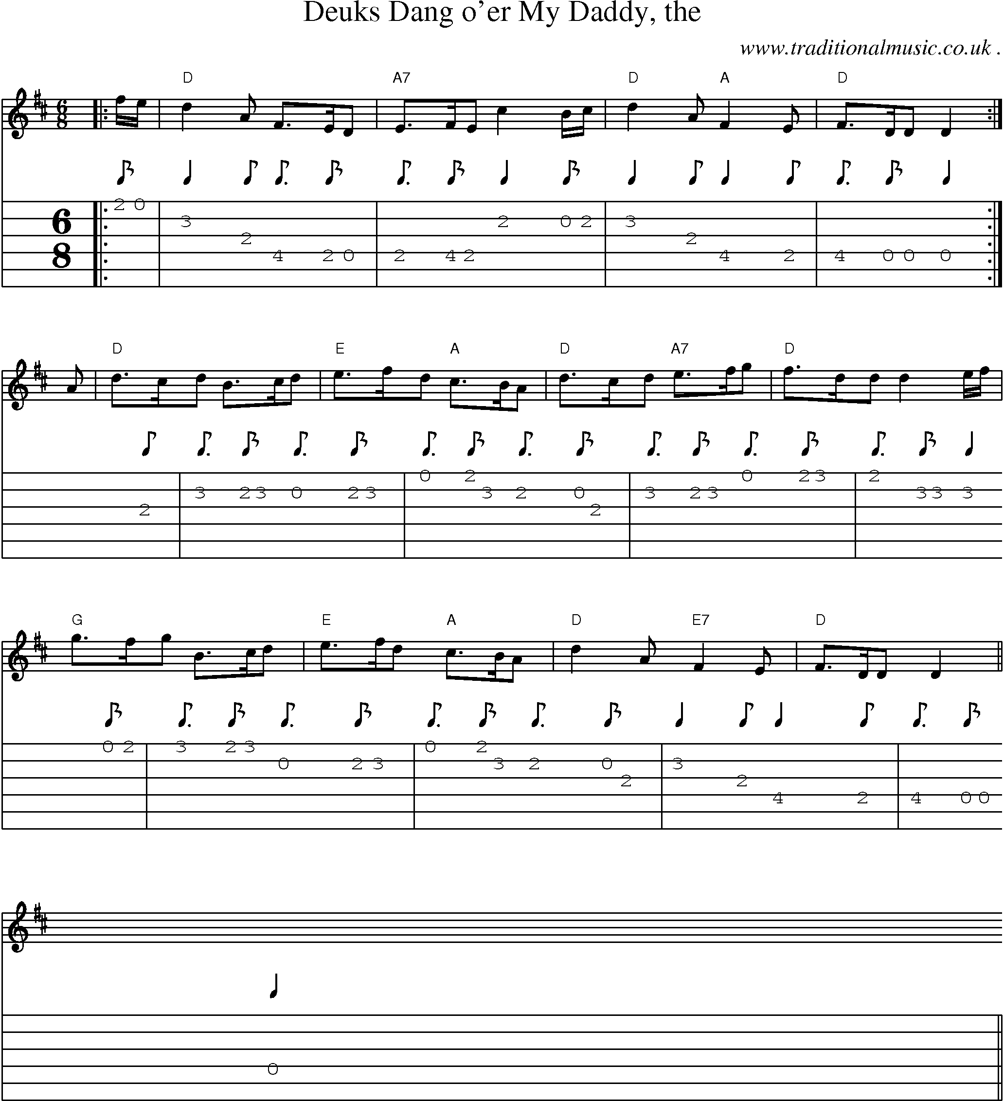 Sheet-music  score, Chords and Guitar Tabs for Deuks Dang Oer My Daddy The