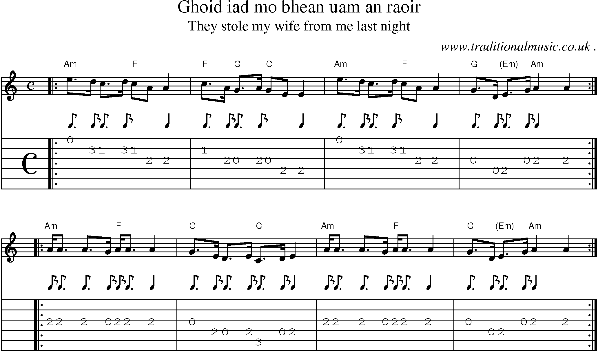 Sheet-music  score, Chords and Guitar Tabs for Ghoid Iad Mo Bhean Uam An Raoir