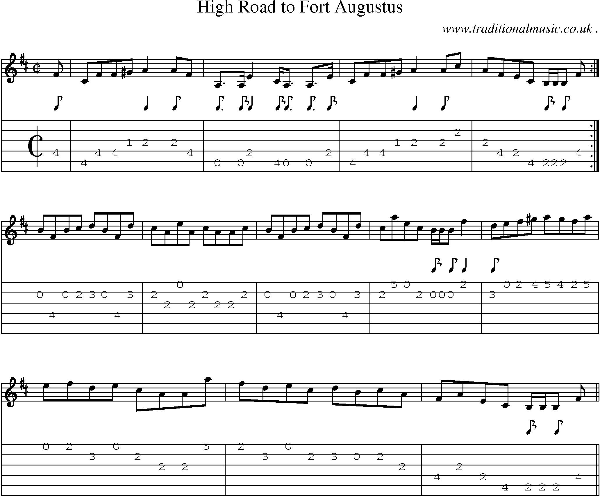 Sheet-music  score, Chords and Guitar Tabs for High Road To Fort Augustus