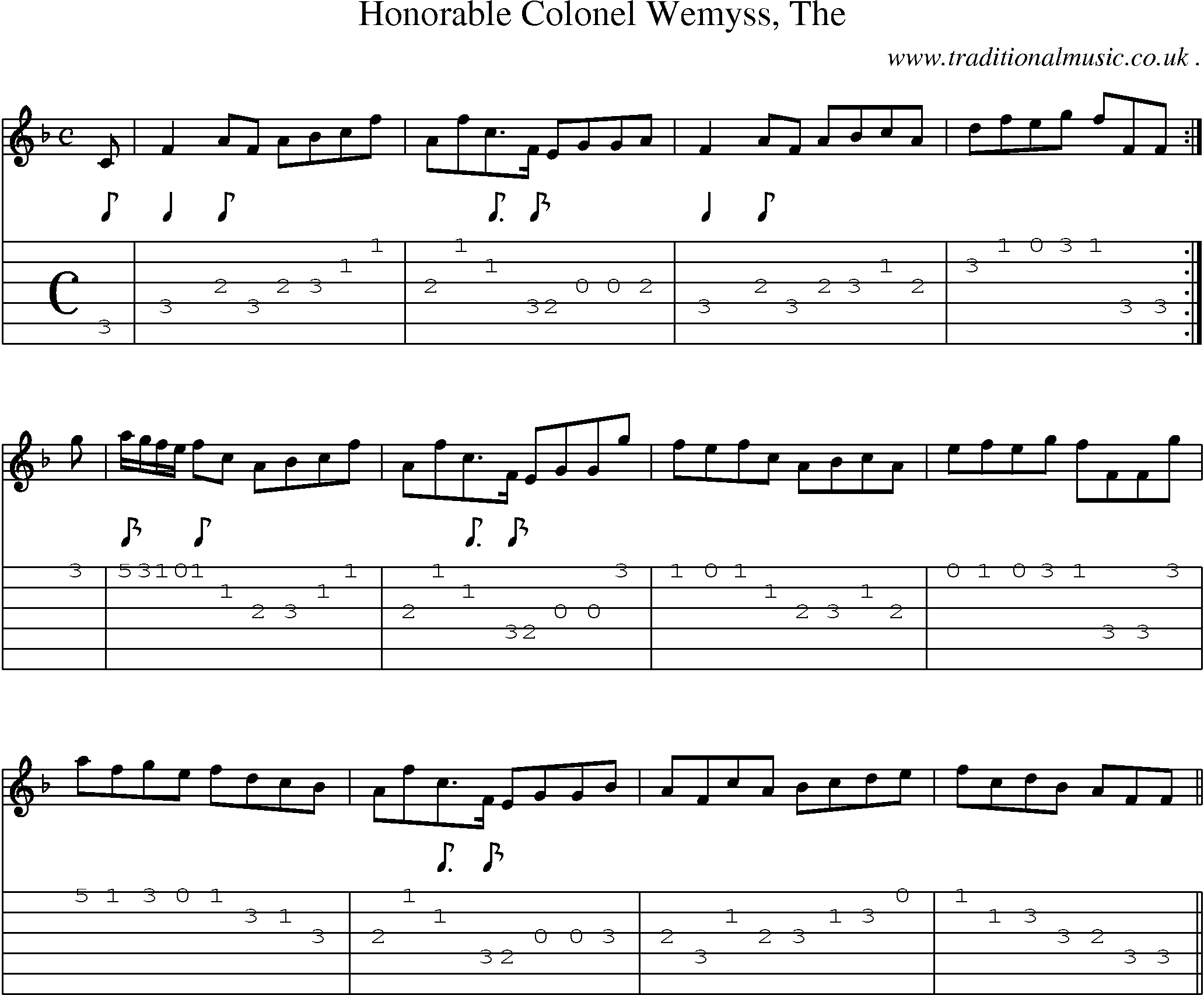 Sheet-music  score, Chords and Guitar Tabs for Honorable Colonel Wemyss The