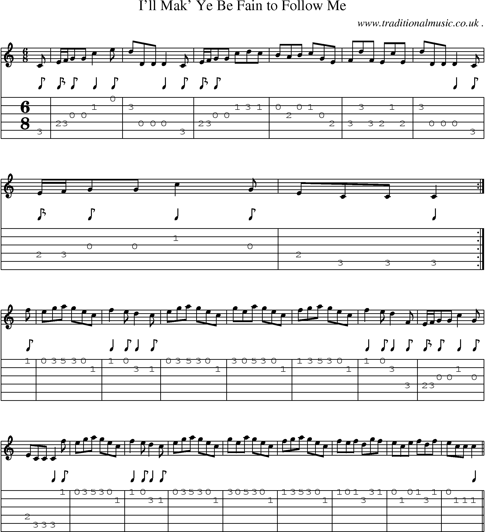 Sheet-music  score, Chords and Guitar Tabs for Ill Mak Ye Be Fain To Follow Me