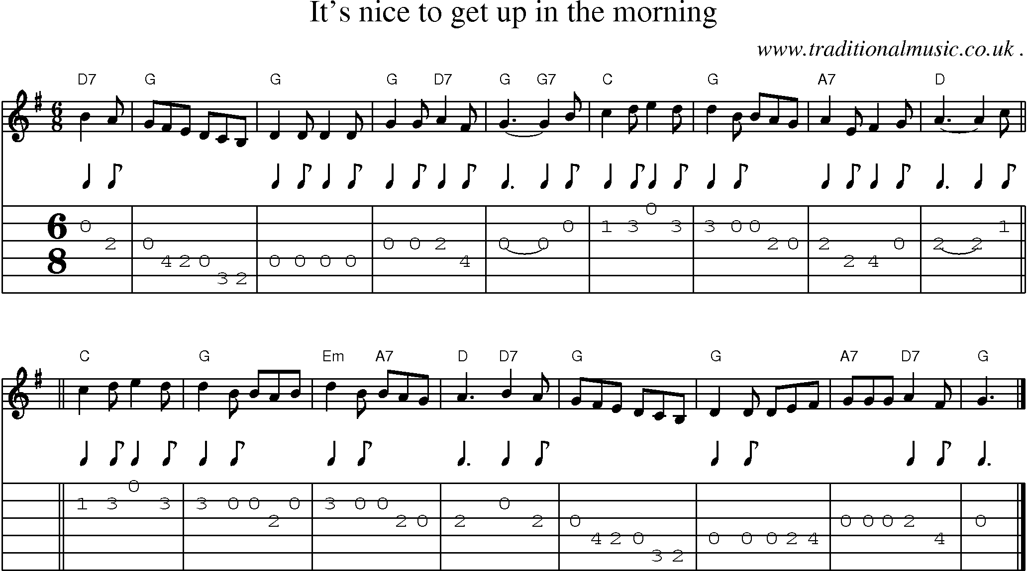 Sheet-music  score, Chords and Guitar Tabs for Its Nice To Get Up In The Morning