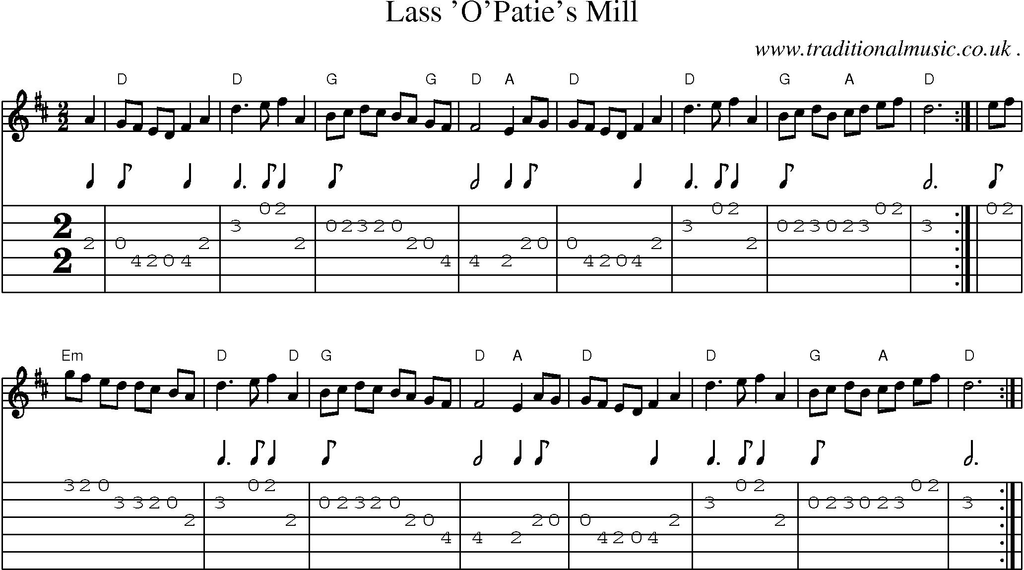 Sheet-music  score, Chords and Guitar Tabs for Lass Opaties Mill