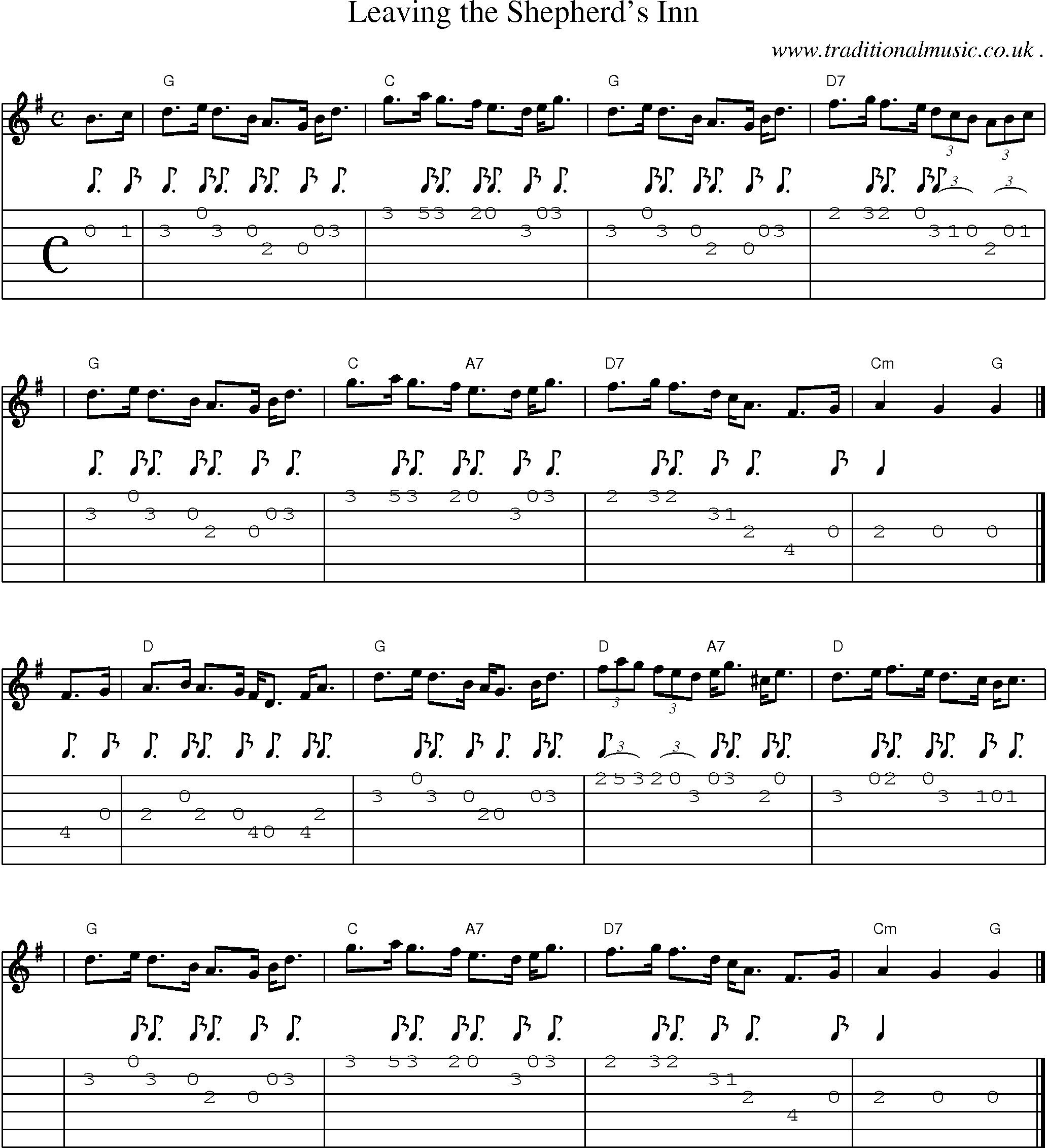 Sheet-music  score, Chords and Guitar Tabs for Leaving The Shepherds Inn