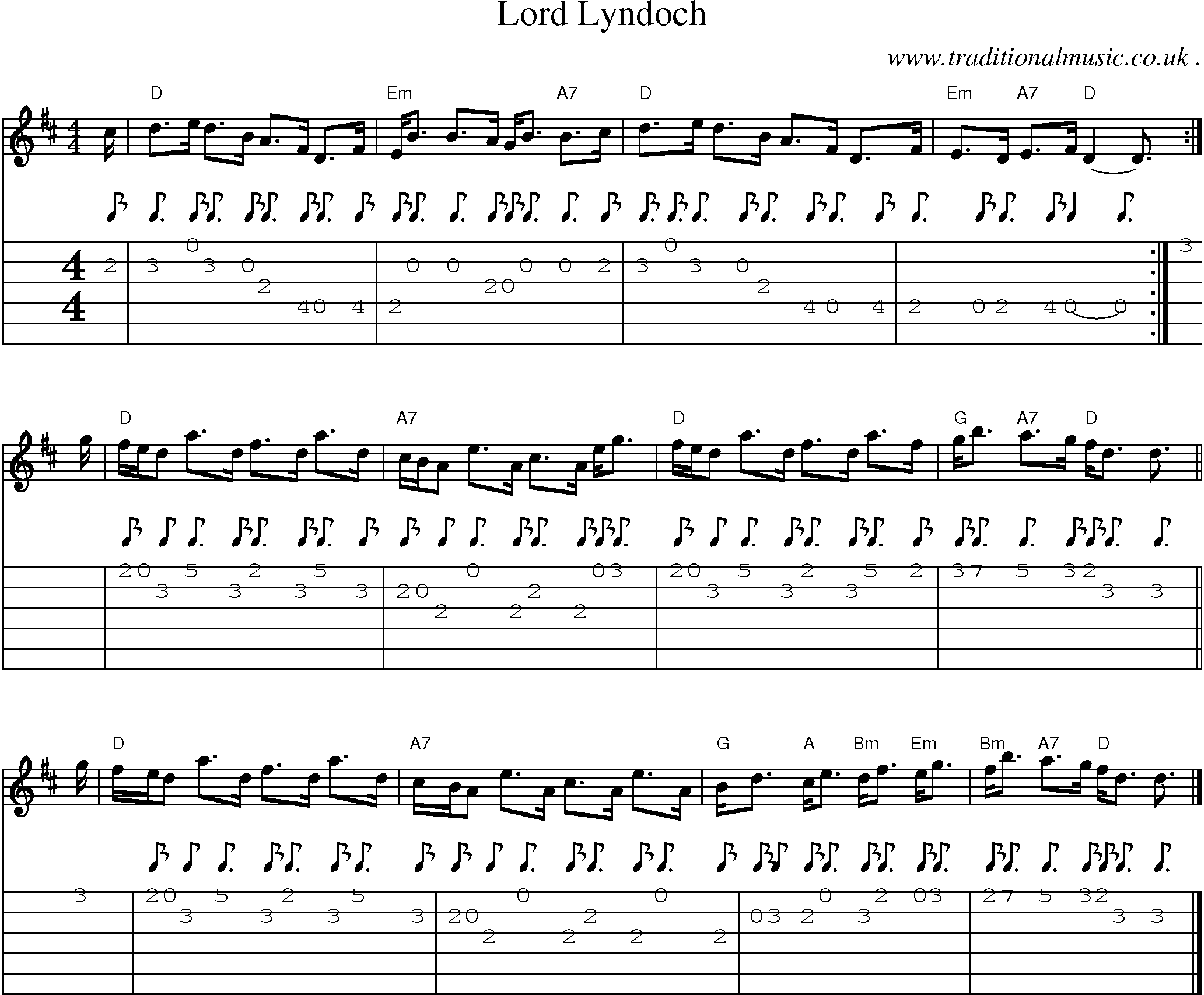 Sheet-music  score, Chords and Guitar Tabs for Lord Lyndoch
