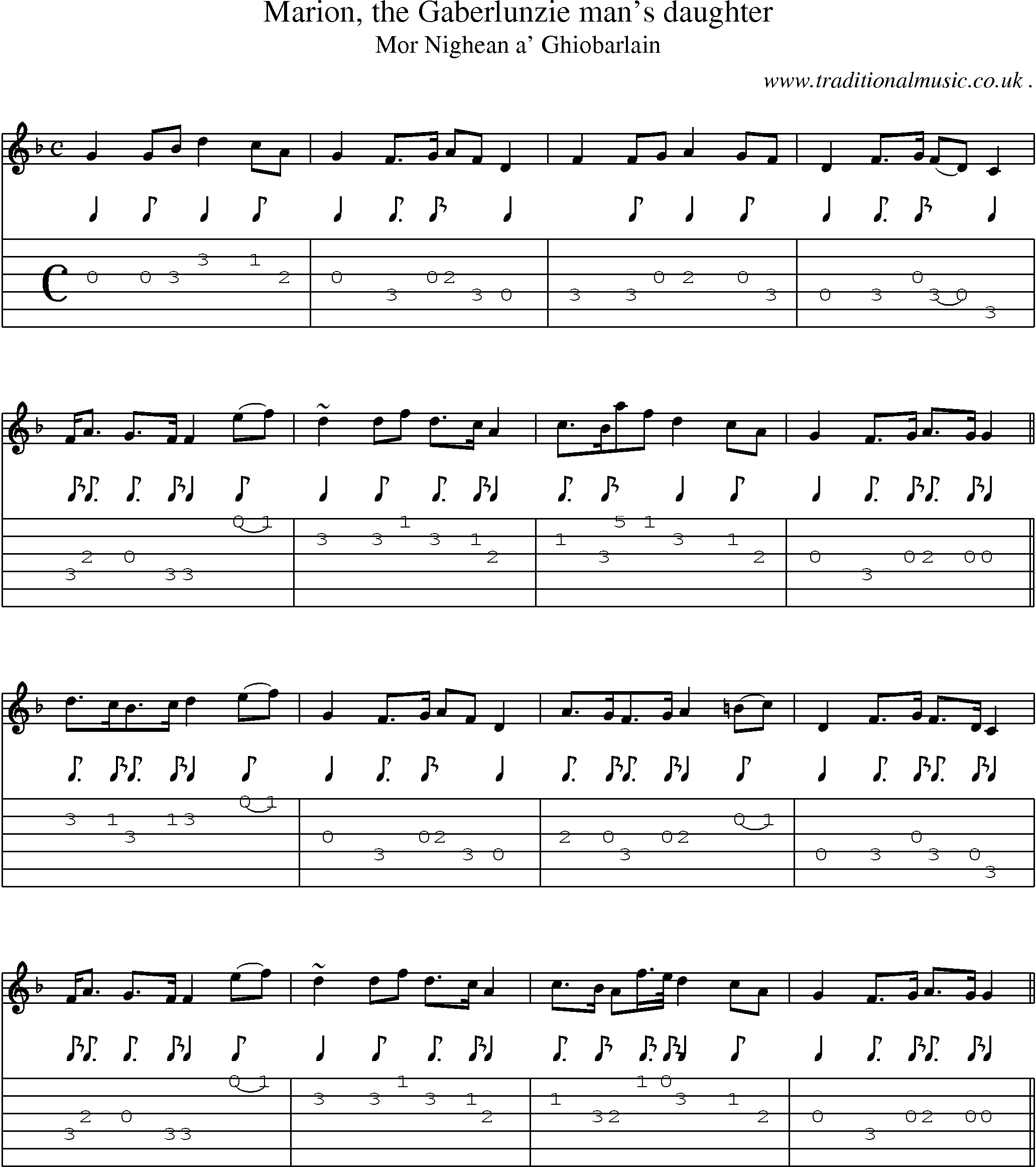 Sheet-music  score, Chords and Guitar Tabs for Marion The Gaberlunzie Mans Daughter