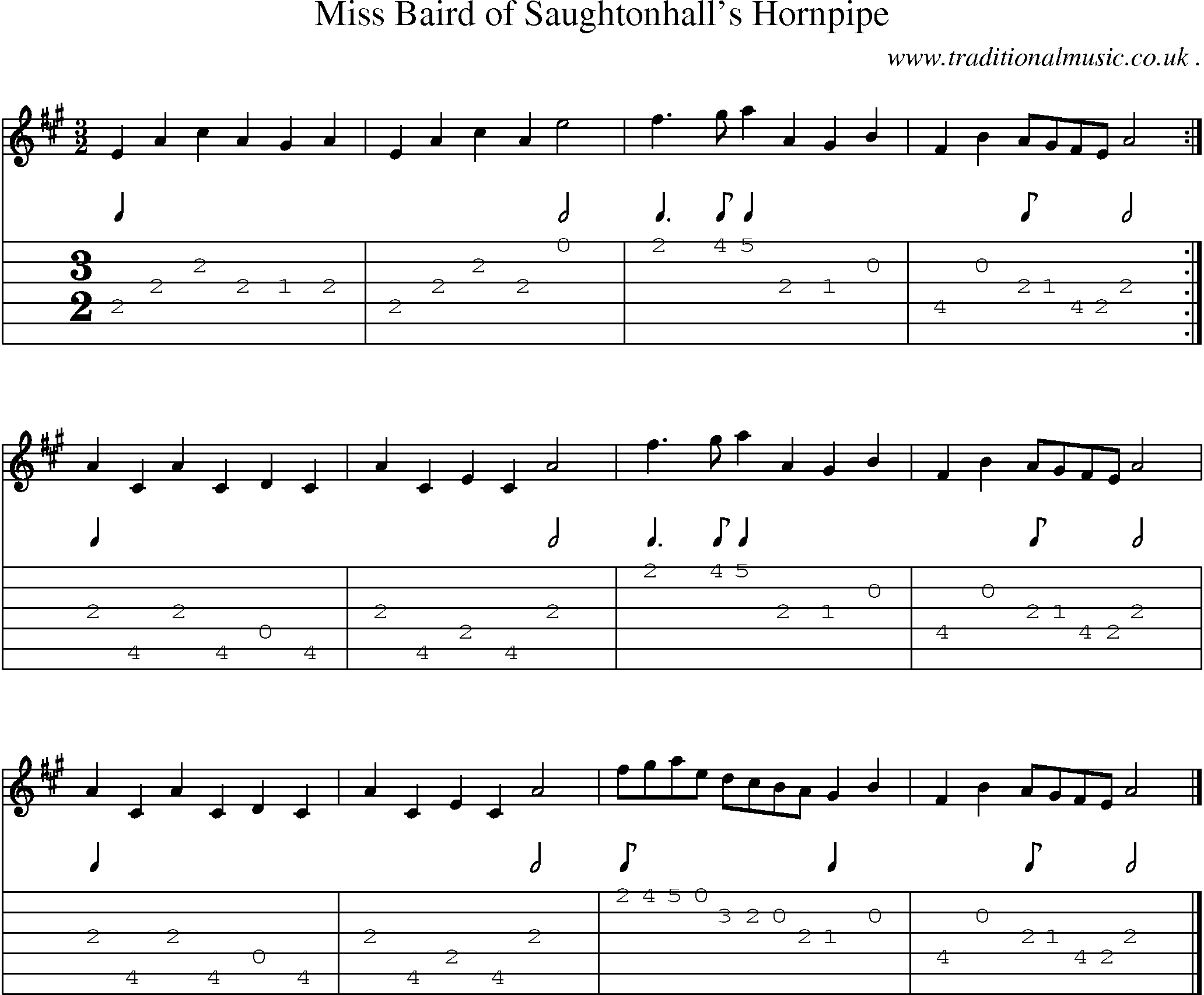 Sheet-music  score, Chords and Guitar Tabs for Miss Baird Of Saughtonhalls Hornpipe