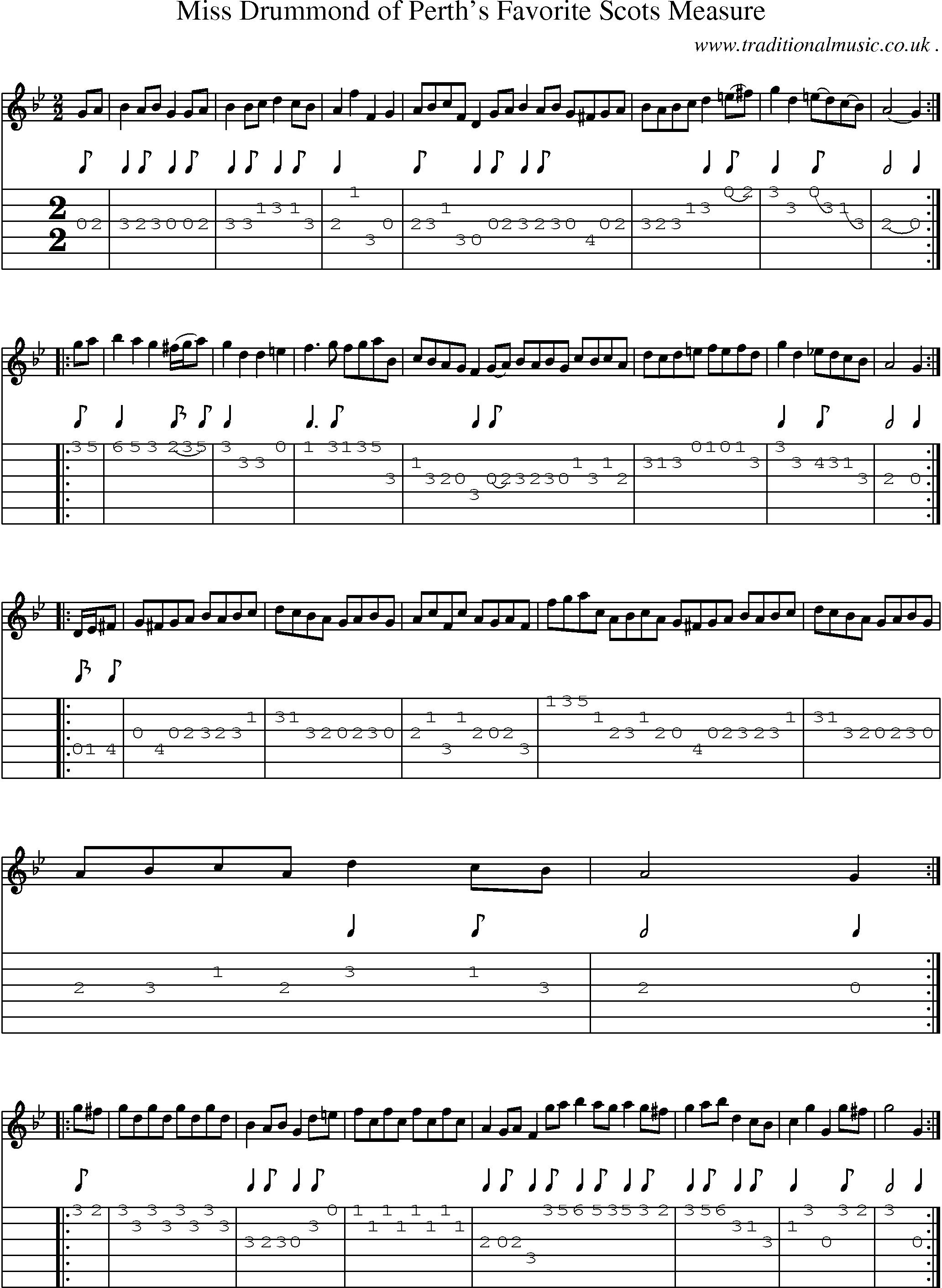 Sheet-music  score, Chords and Guitar Tabs for Miss Drummond Of Perths Favorite Scots Measure
