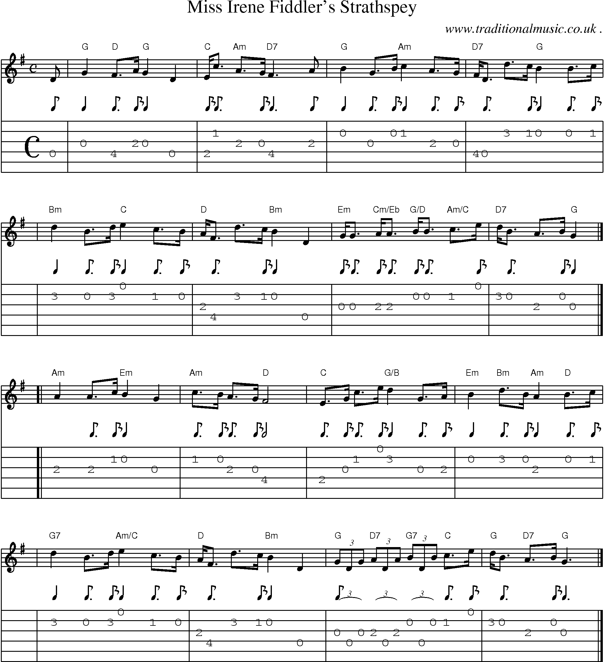 Sheet-music  score, Chords and Guitar Tabs for Miss Irene Fiddlers Strathspey