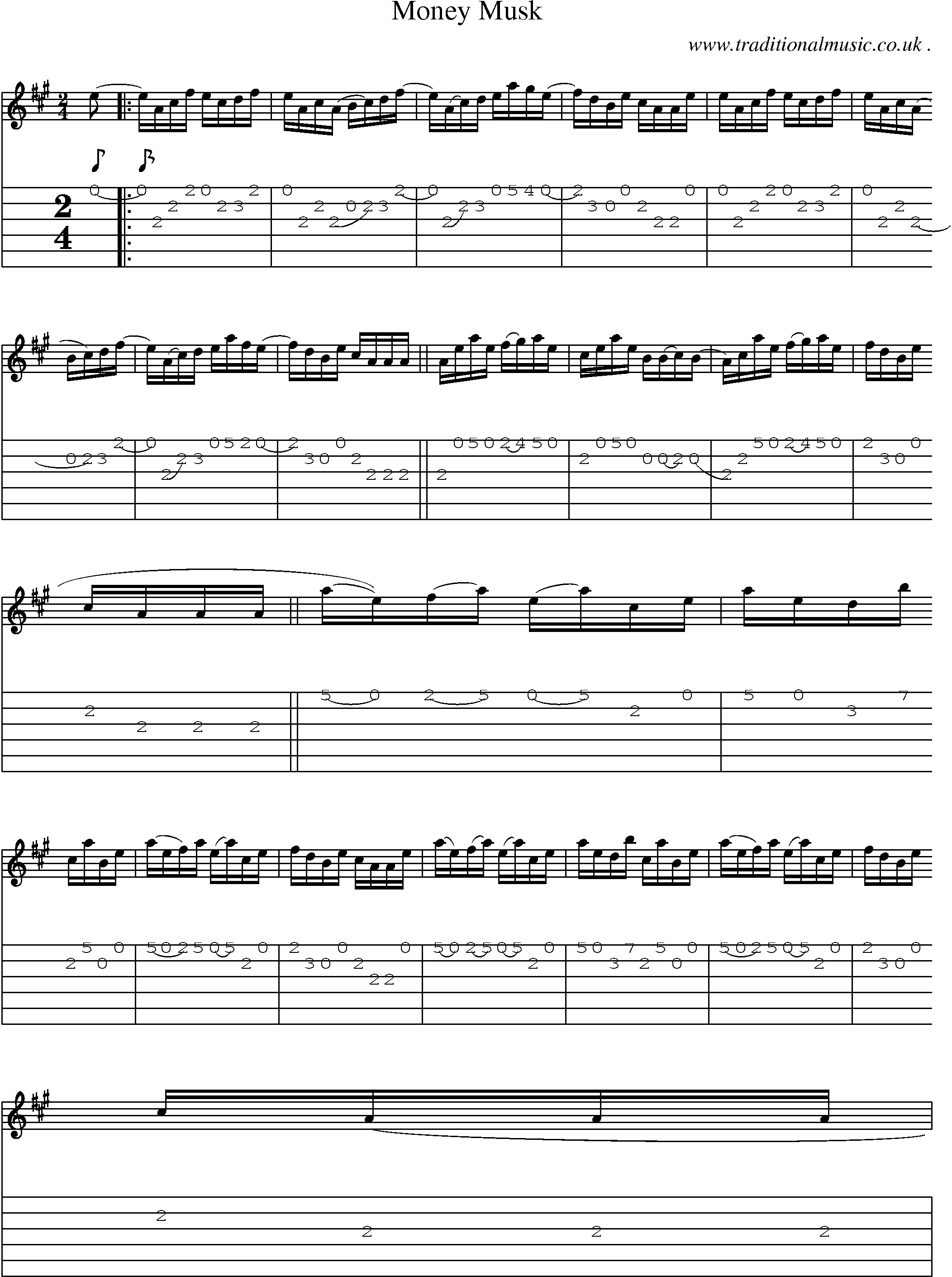 Sheet-music  score, Chords and Guitar Tabs for Money Musk 