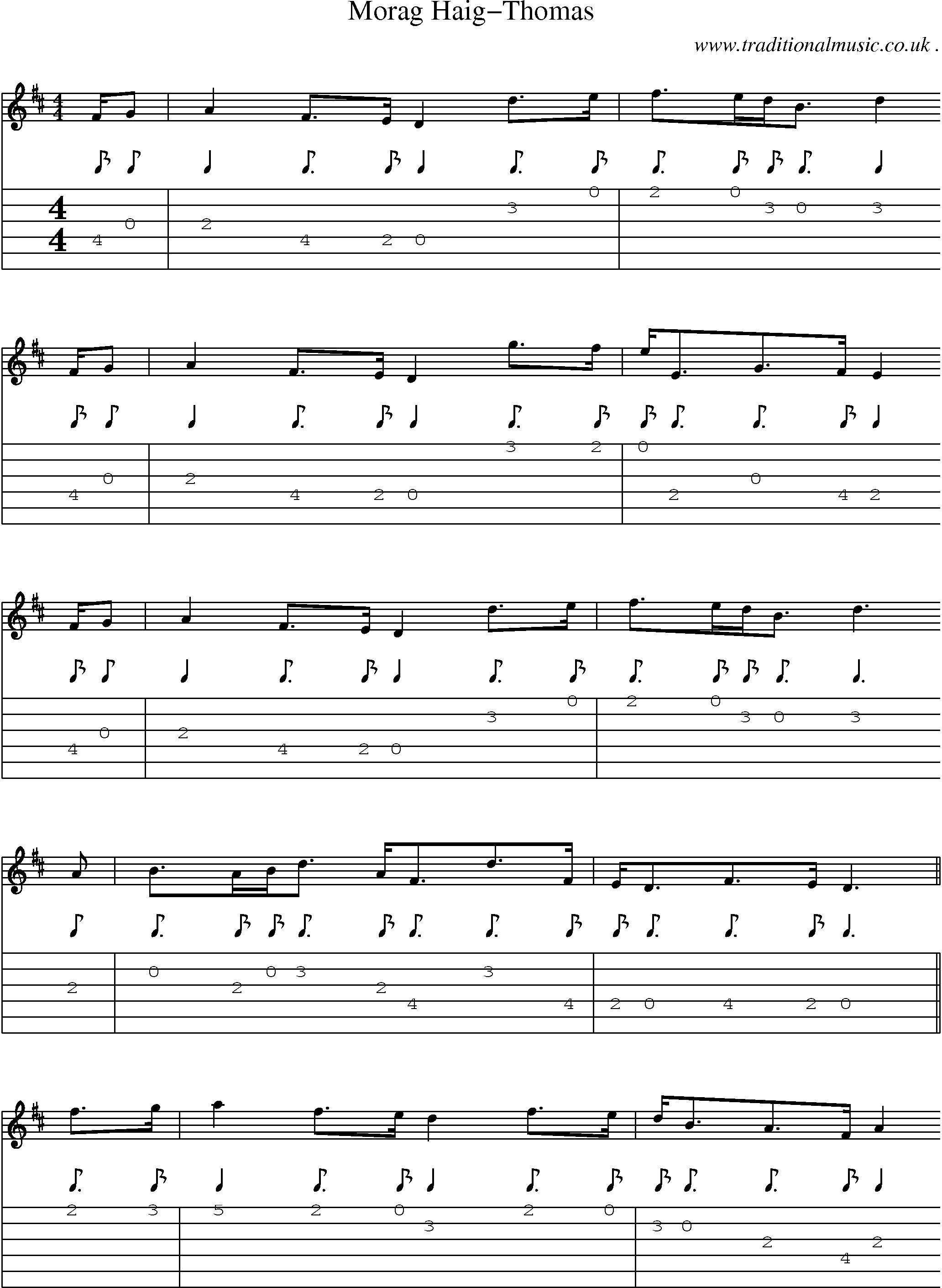 Sheet-music  score, Chords and Guitar Tabs for Morag Haig-thomas