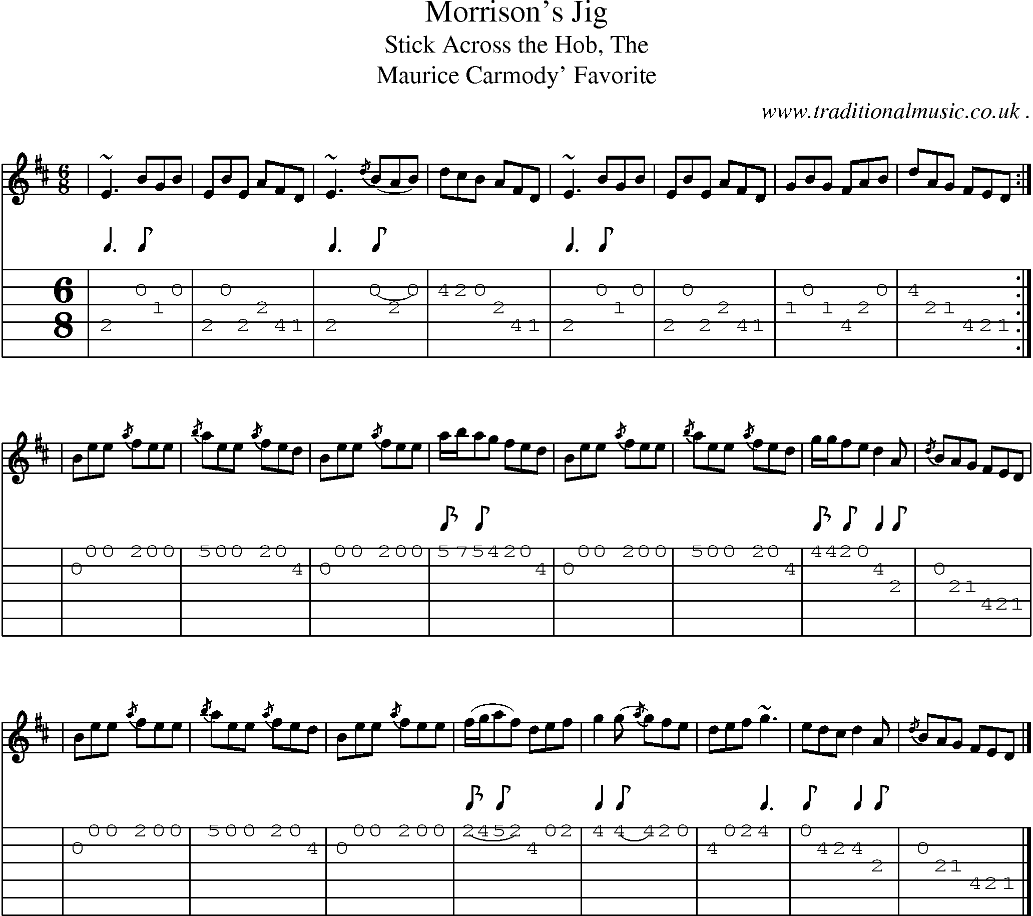 Sheet-music  score, Chords and Guitar Tabs for Morrisons Jig