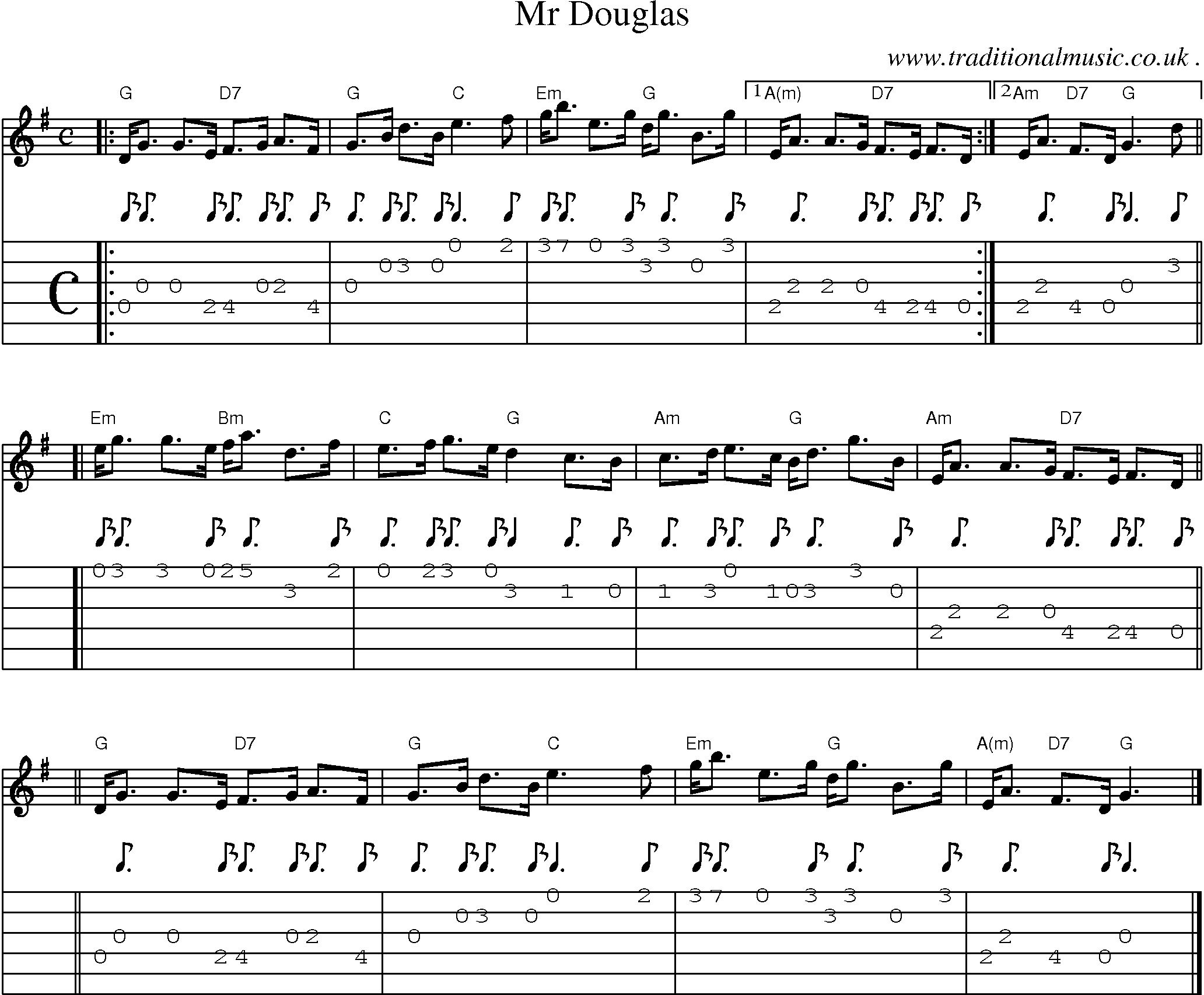 Sheet-music  score, Chords and Guitar Tabs for Mr Douglas