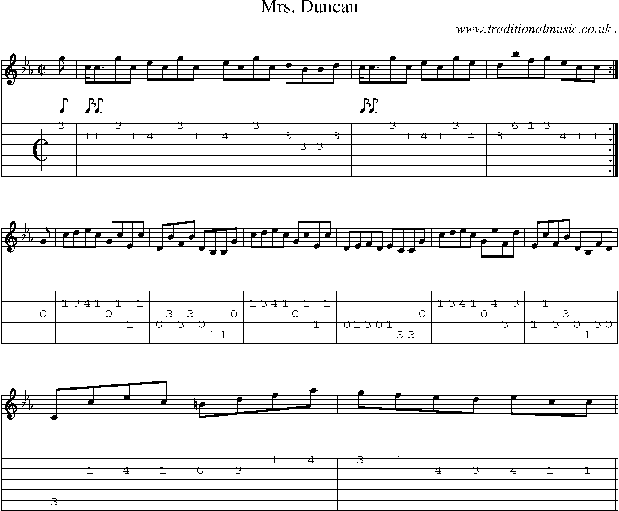 Sheet-music  score, Chords and Guitar Tabs for Mrs Duncan