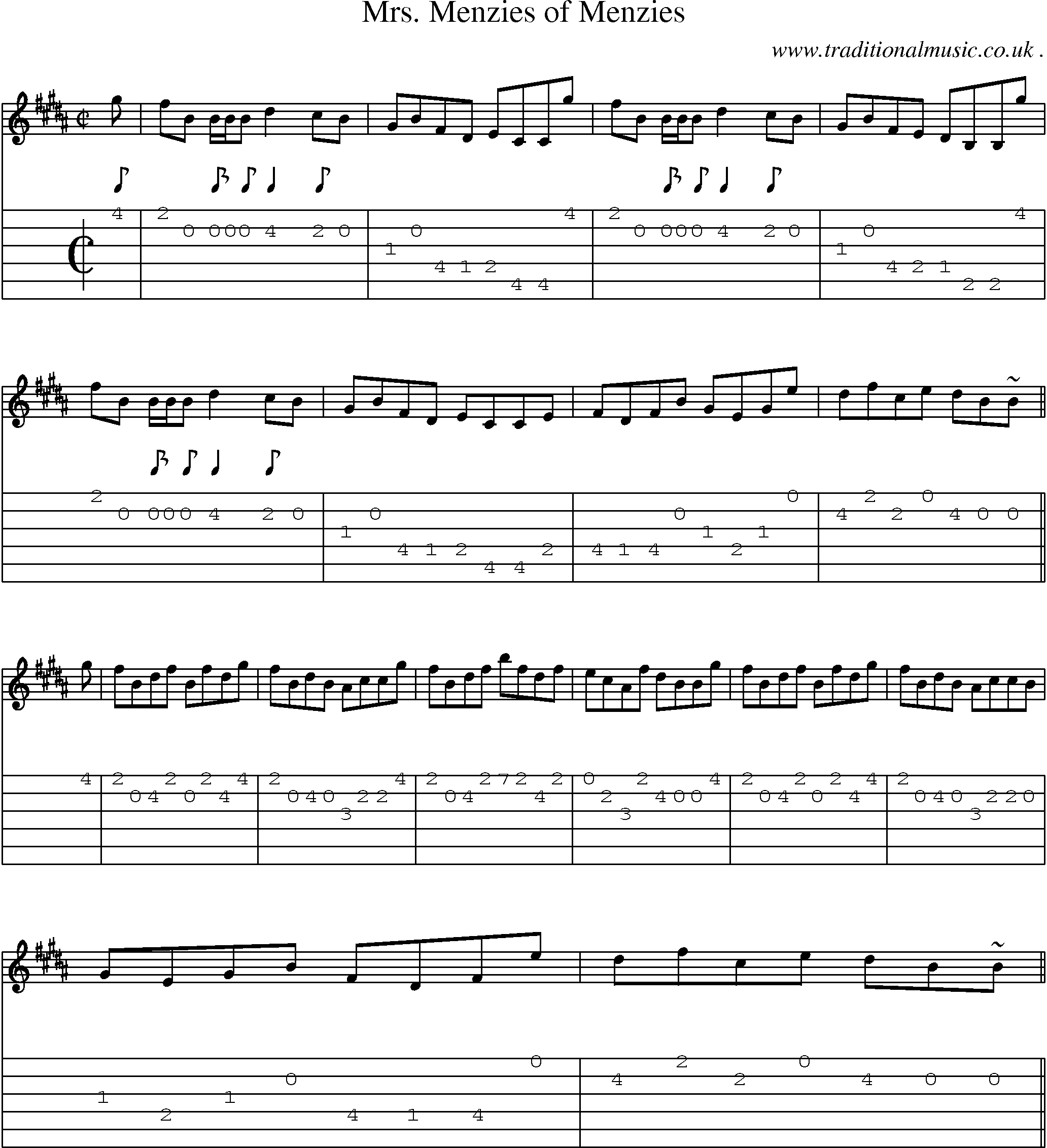 Sheet-music  score, Chords and Guitar Tabs for Mrs Menzies Of Menzies