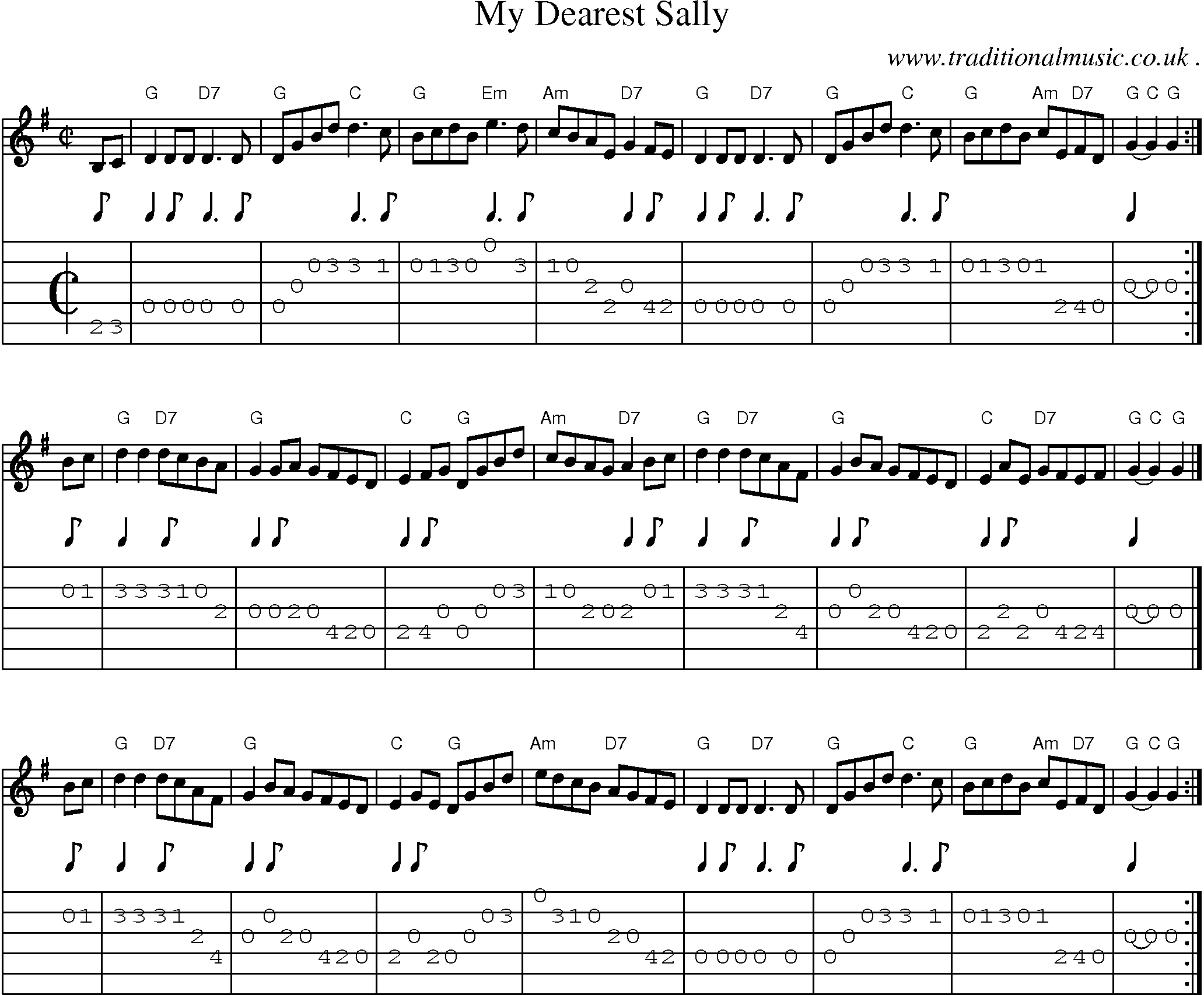 Sheet-music  score, Chords and Guitar Tabs for My Dearest Sally