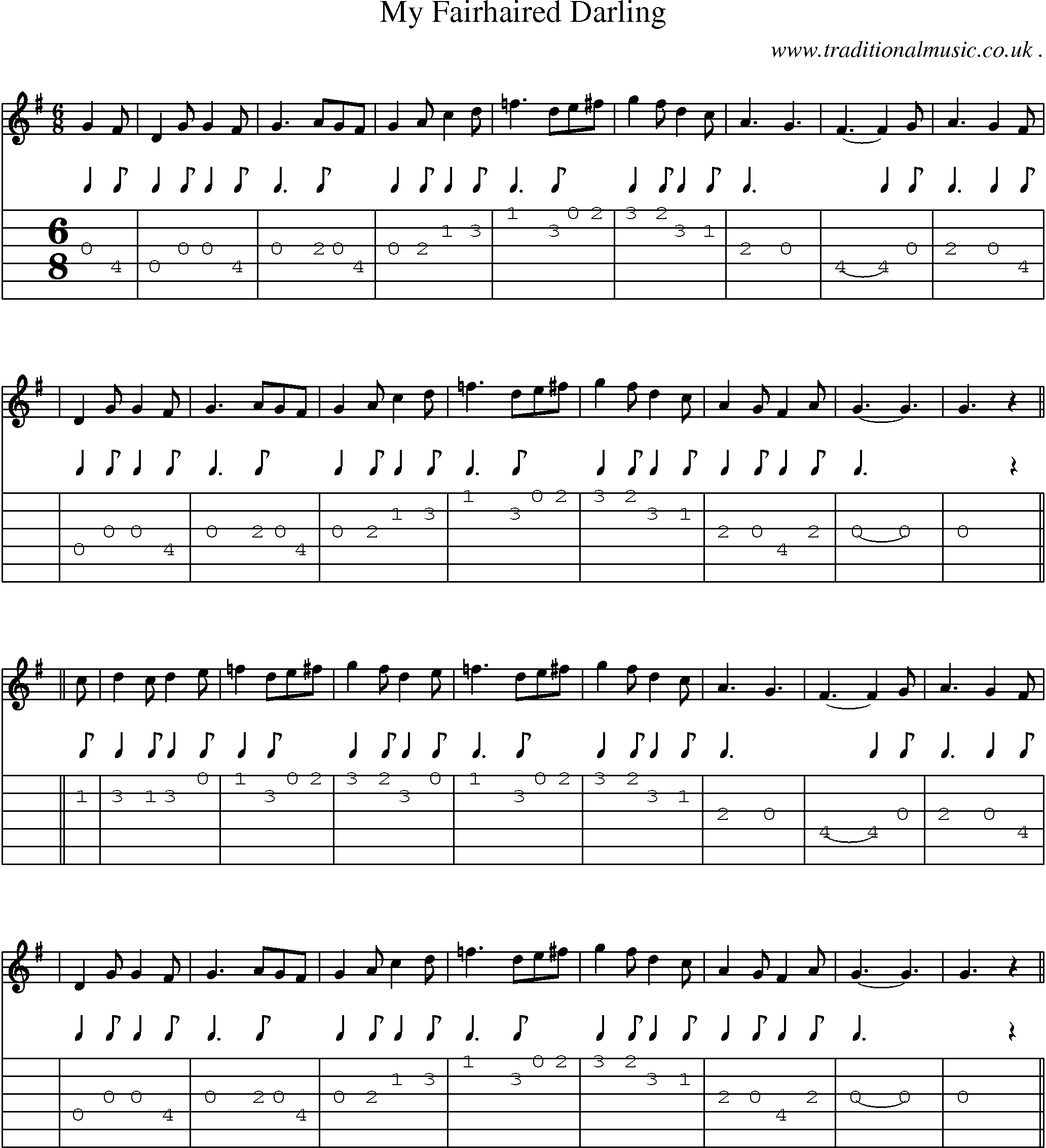 Sheet-music  score, Chords and Guitar Tabs for My Fairhaired Darling