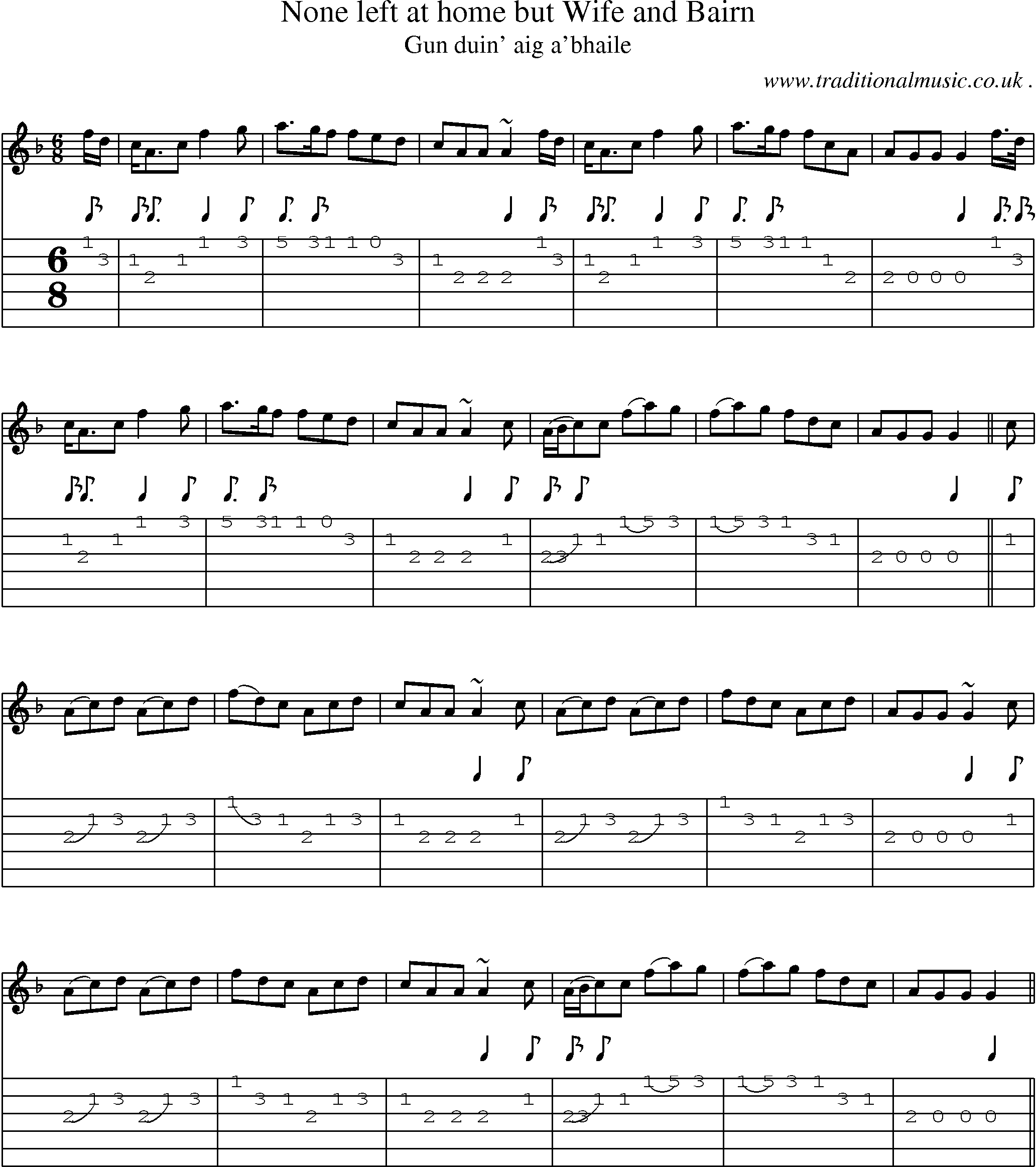 Sheet-music  score, Chords and Guitar Tabs for None Left At Home But Wife And Bairn