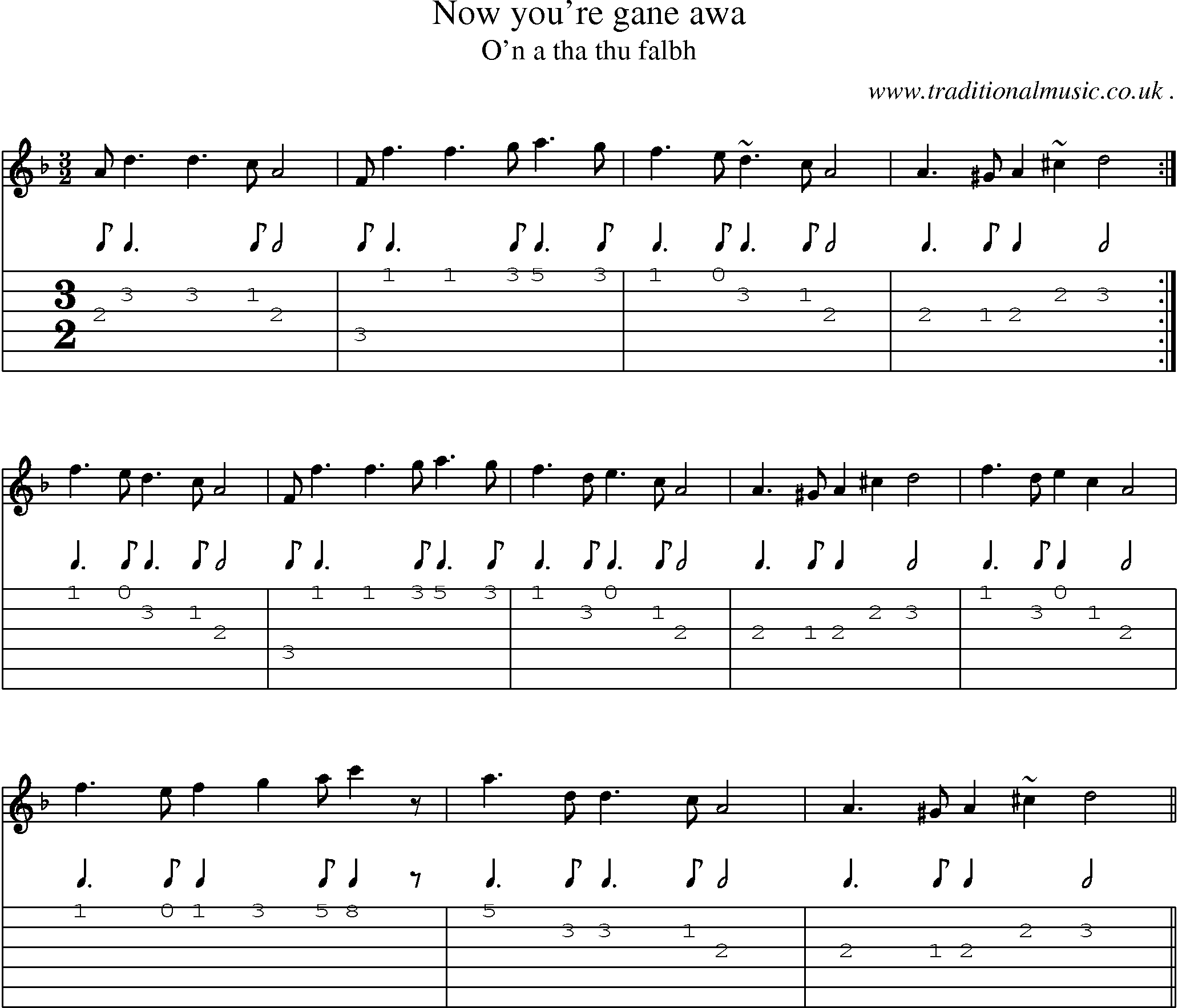 Sheet-music  score, Chords and Guitar Tabs for Now Youre Gane Awa