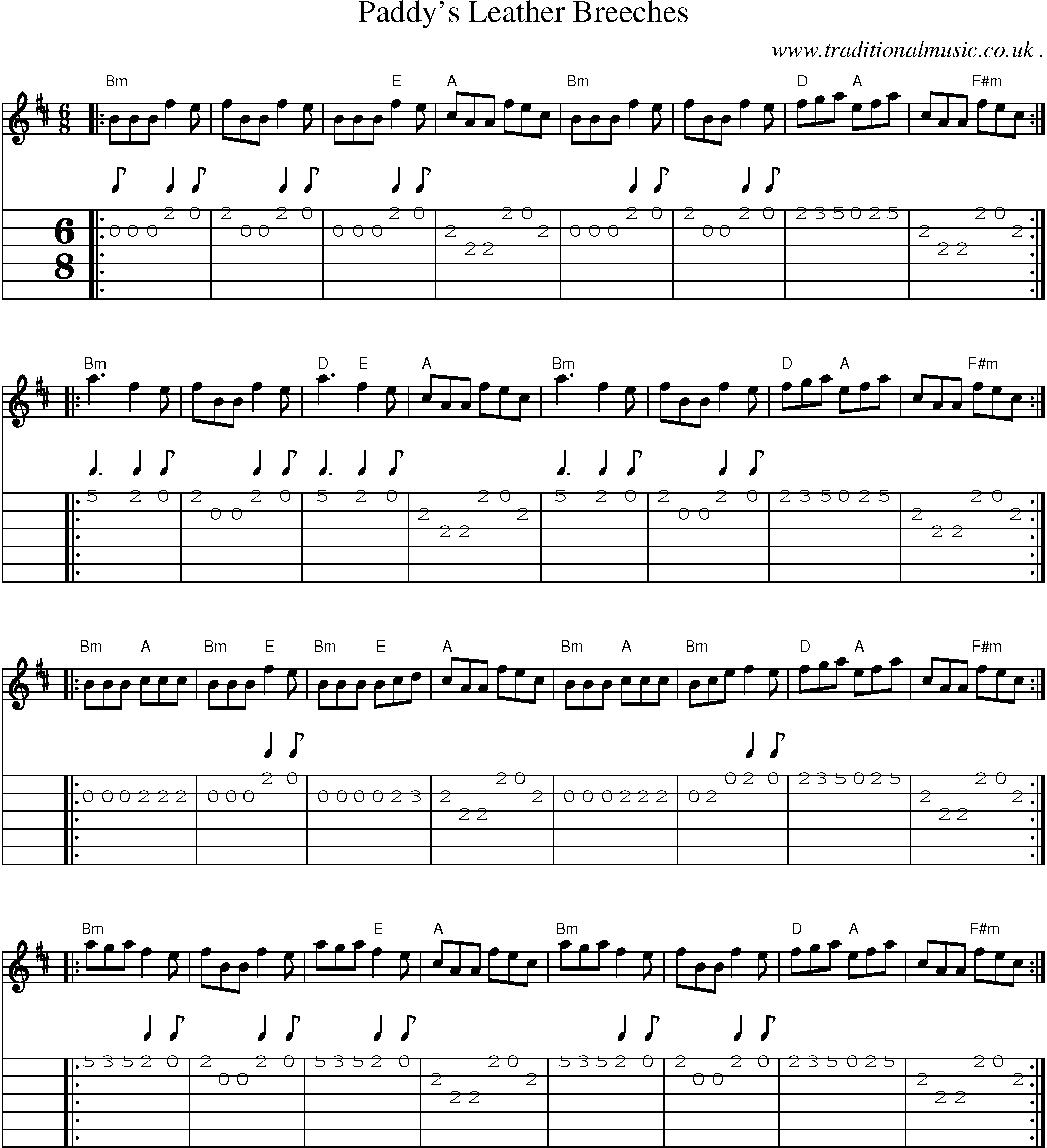 Sheet-music  score, Chords and Guitar Tabs for Paddys Leather Breeches