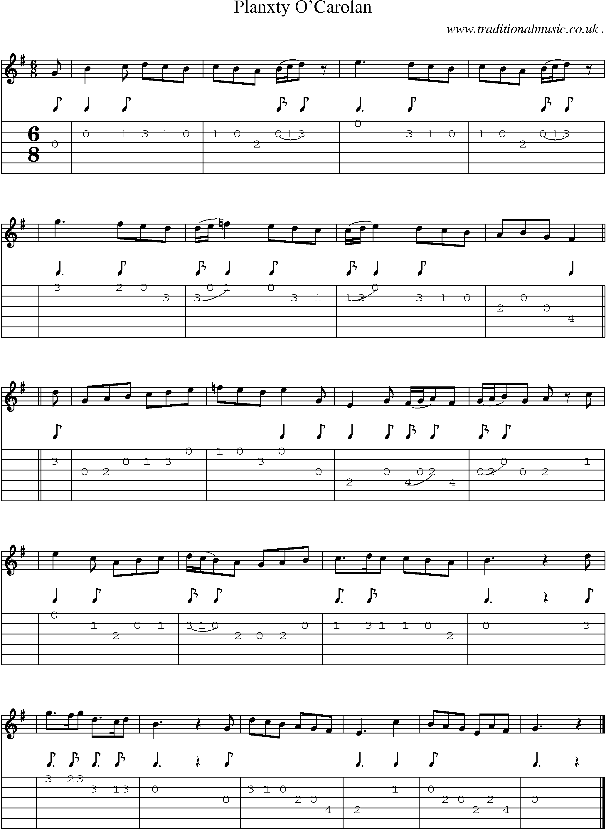 Sheet-music  score, Chords and Guitar Tabs for Planxty Ocarolan