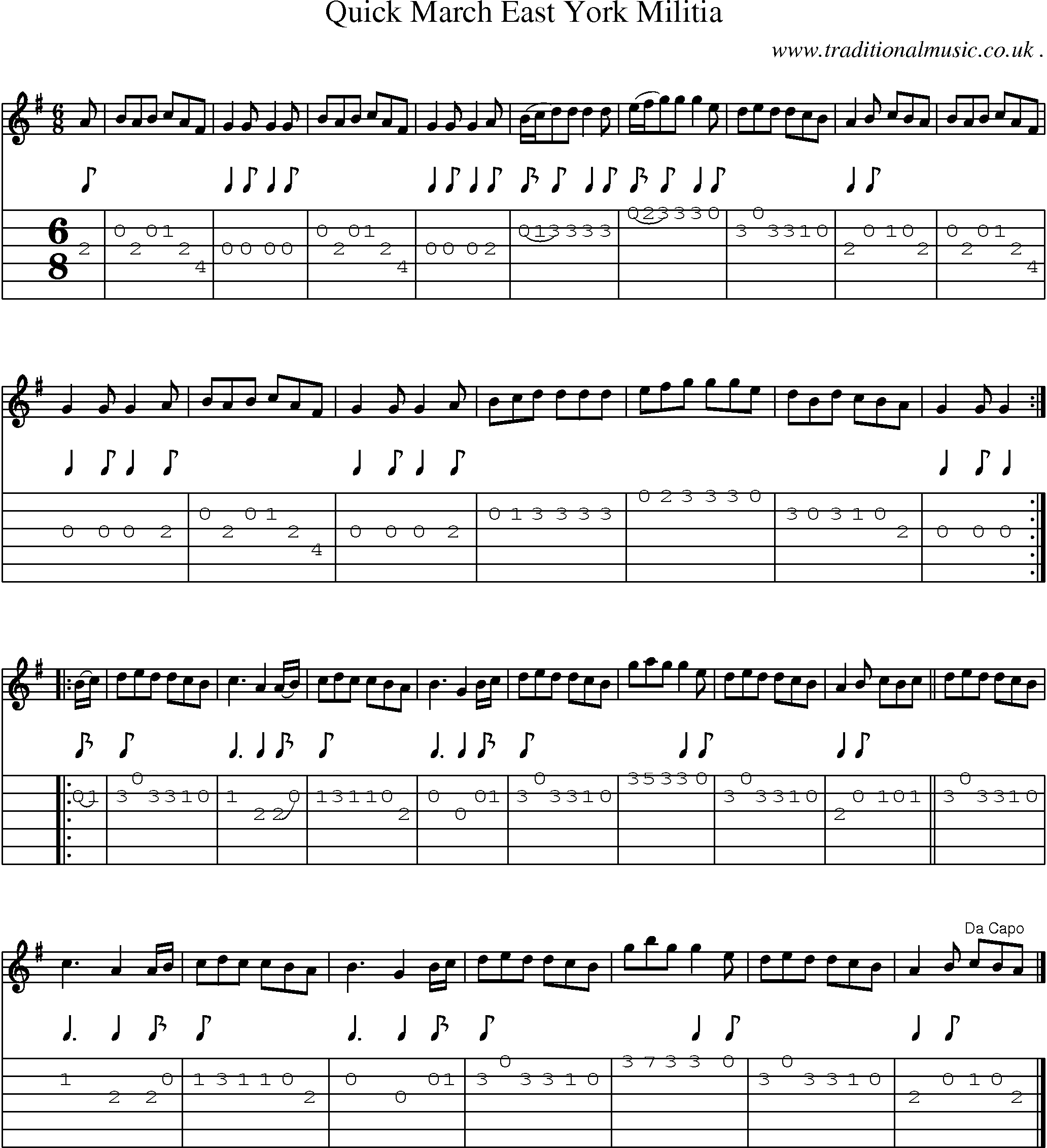 Sheet-music  score, Chords and Guitar Tabs for Quick March East York Militia