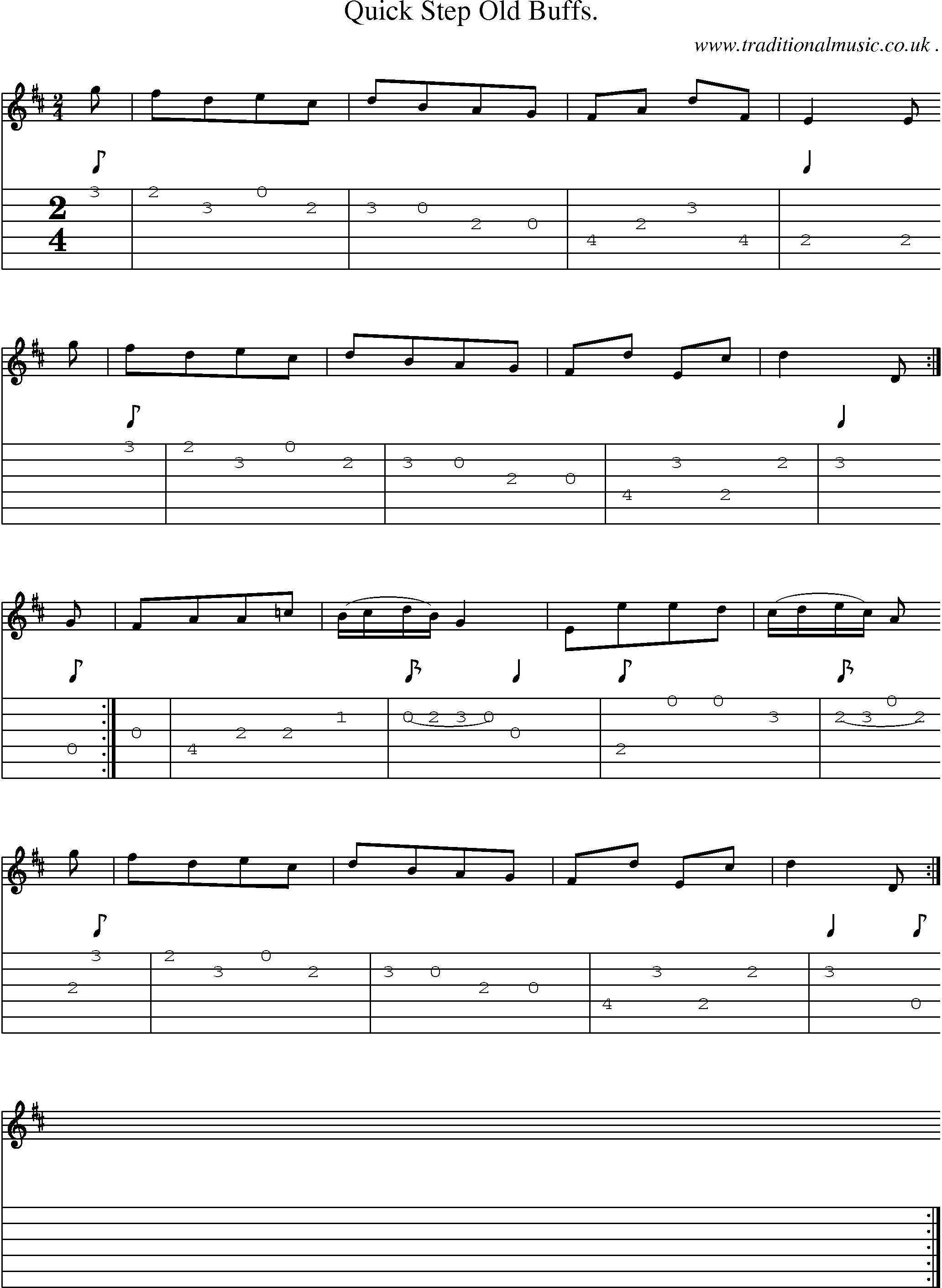 Sheet-music  score, Chords and Guitar Tabs for Quick Step Old Buffs