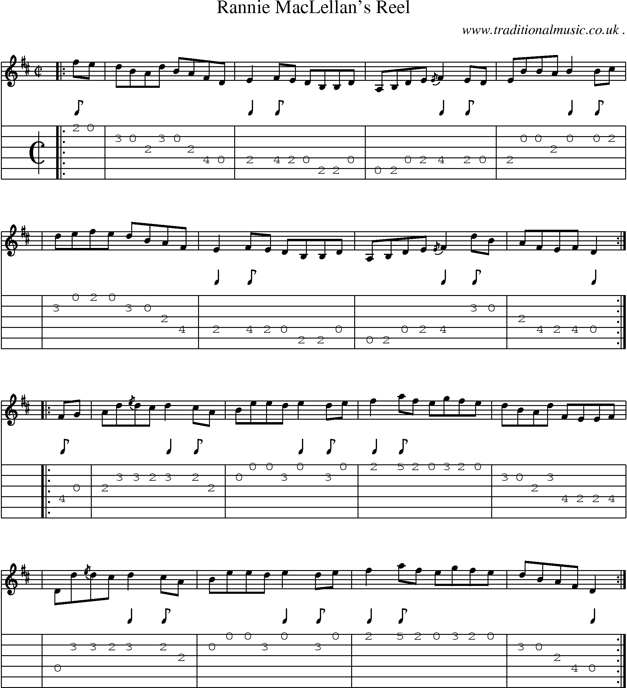 Sheet-music  score, Chords and Guitar Tabs for Rannie Maclellans Reel