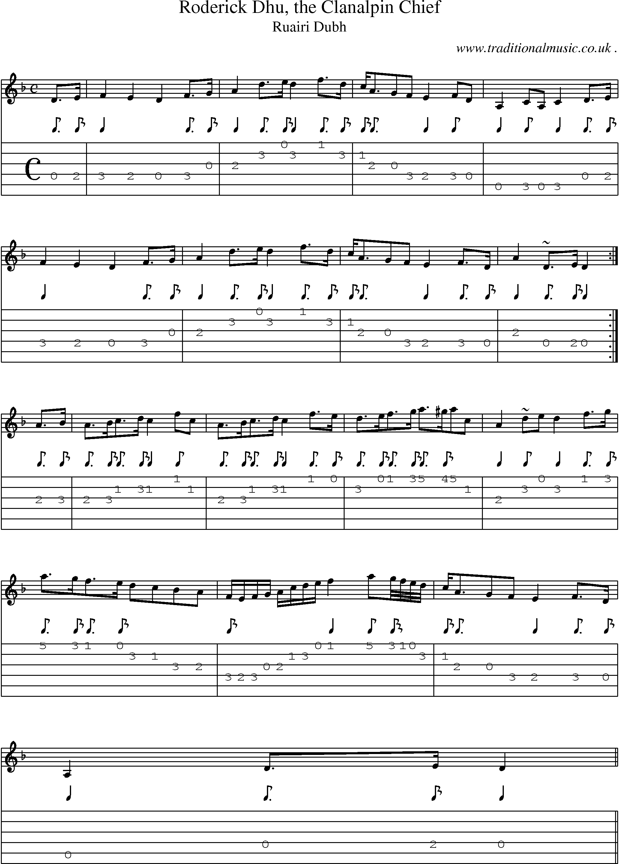 Sheet-music  score, Chords and Guitar Tabs for Roderick Dhu The Clanalpin Chief