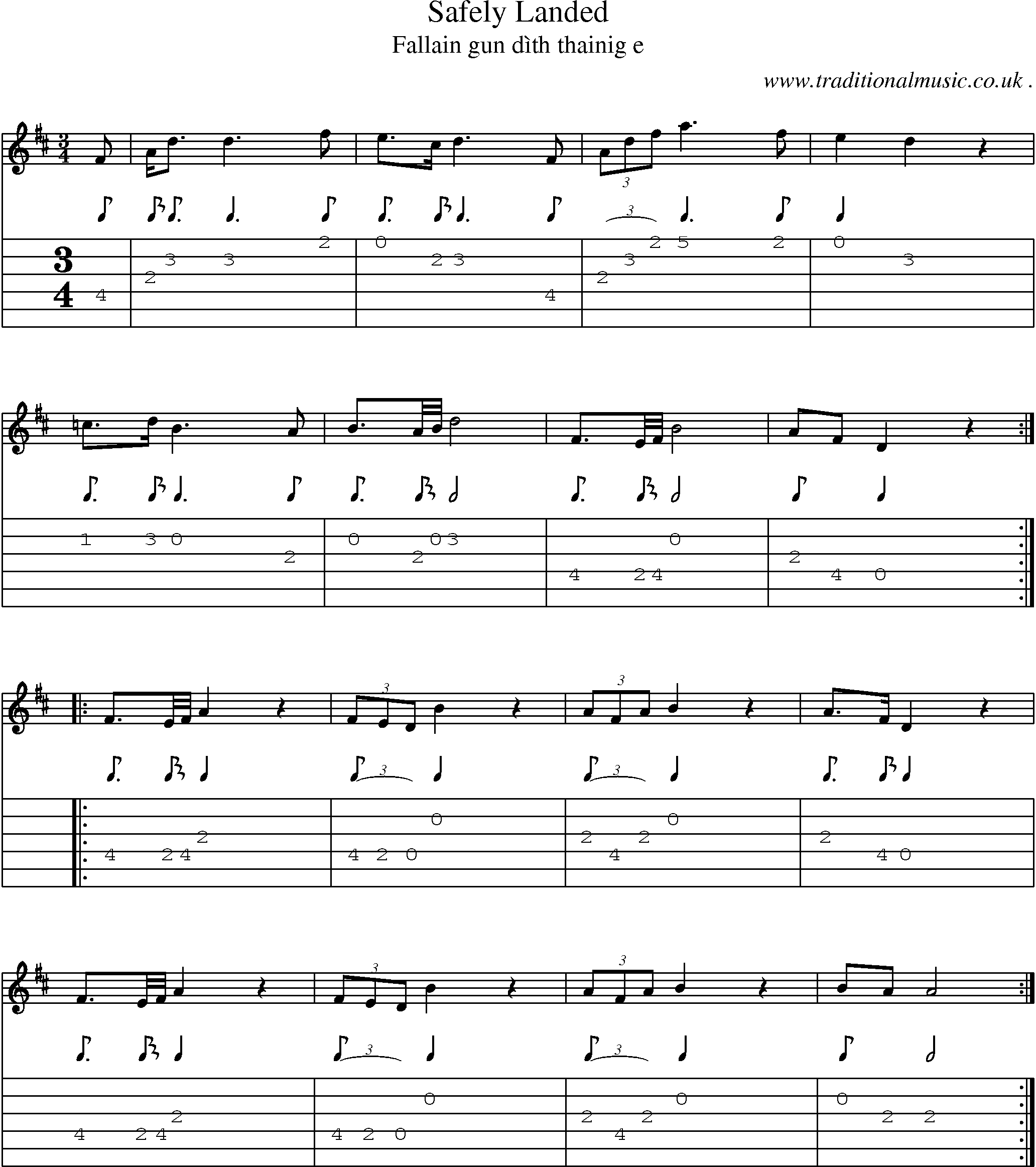Sheet-music  score, Chords and Guitar Tabs for Safely Landed
