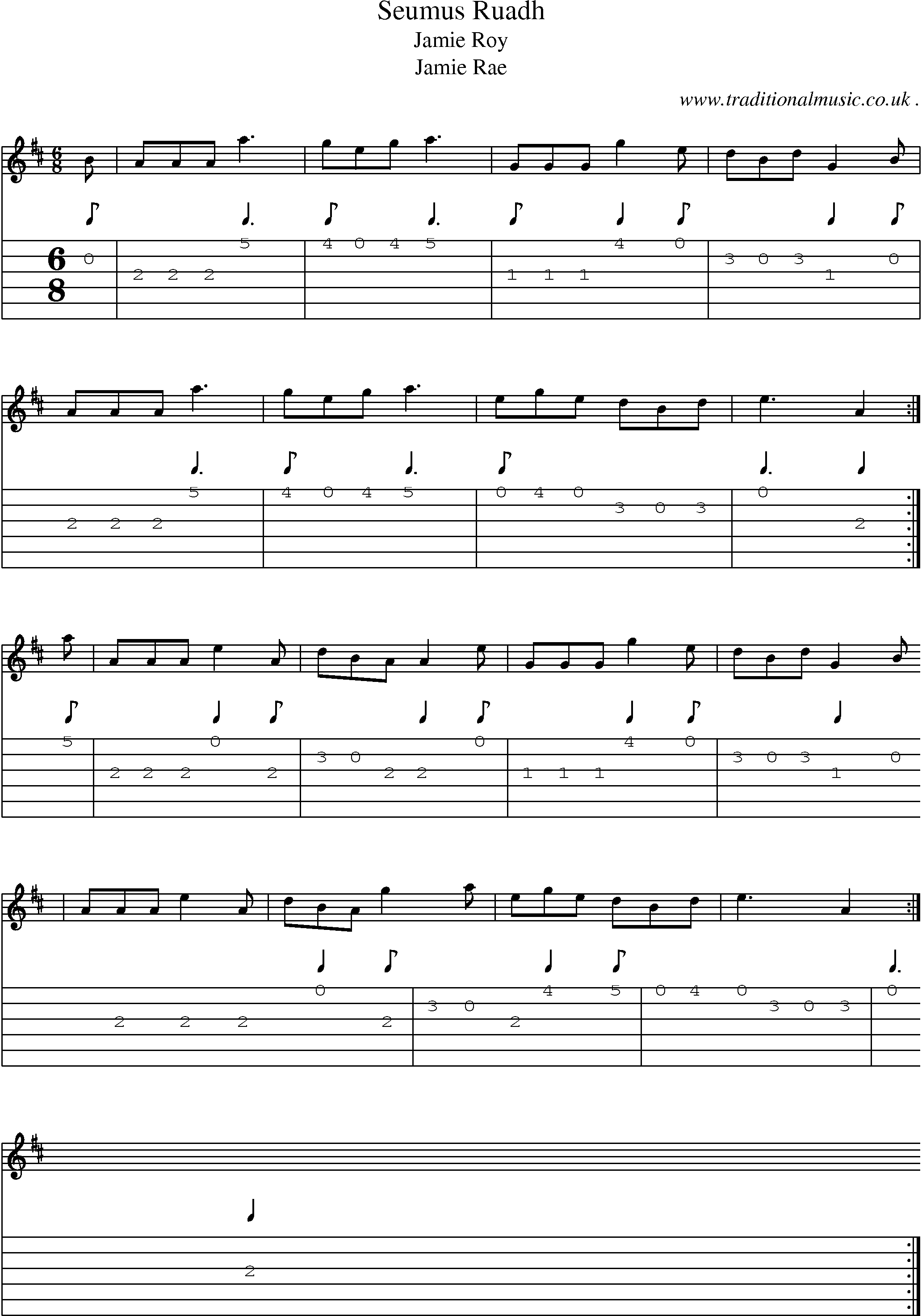 Sheet-music  score, Chords and Guitar Tabs for Seumus Ruadh