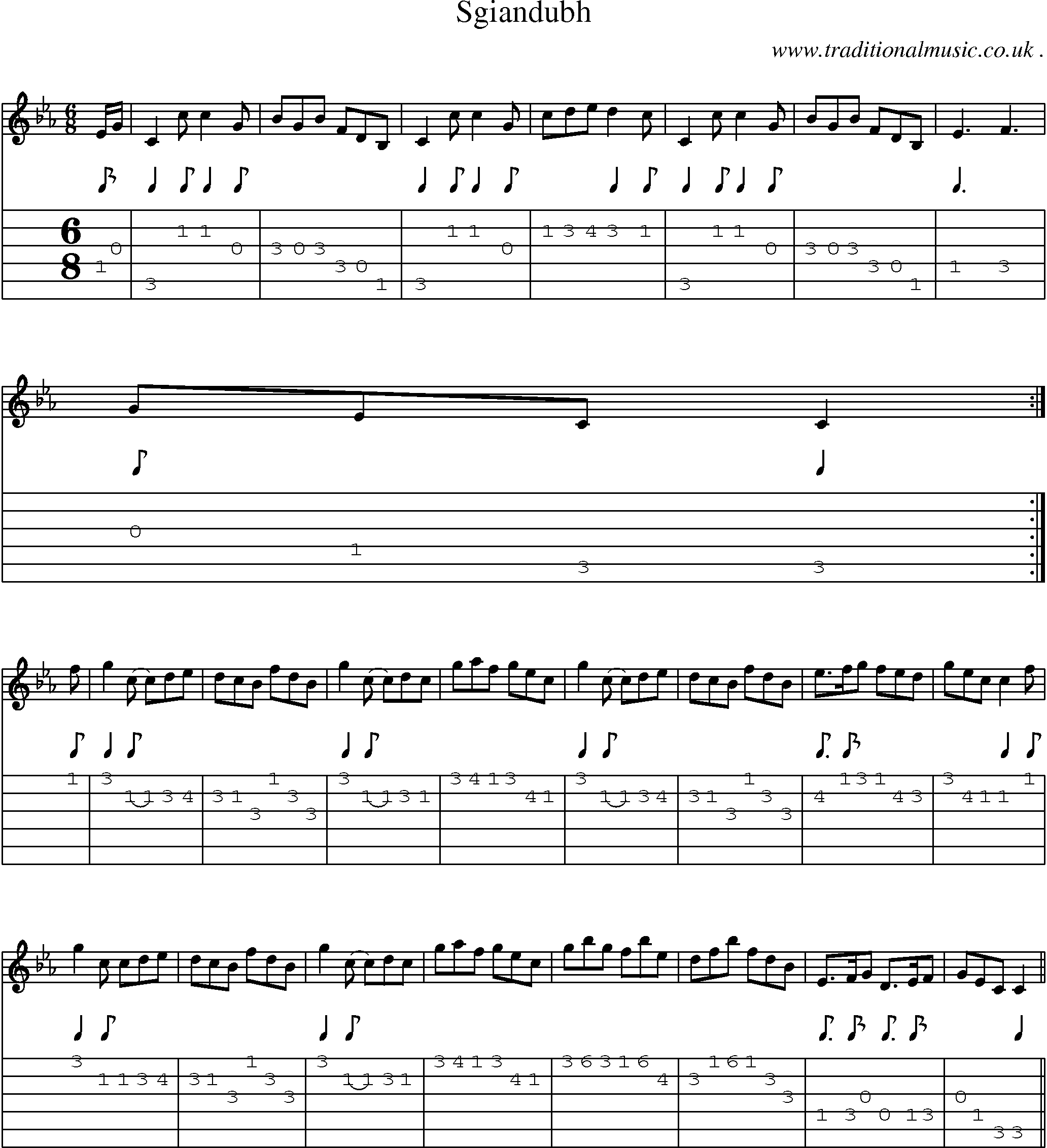 Sheet-music  score, Chords and Guitar Tabs for Sgiandubh