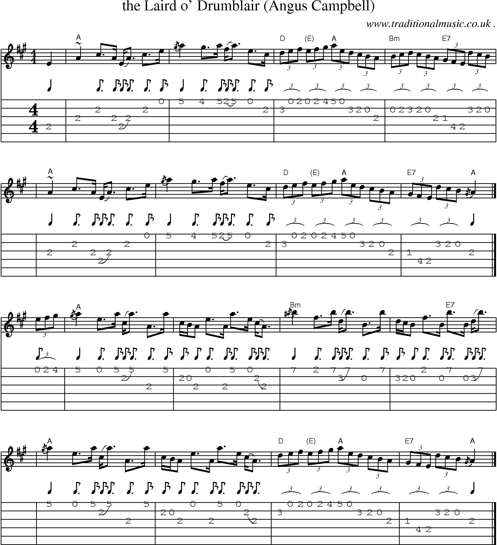 Sheet-music  score, Chords and Guitar Tabs for The Laird O Drumblair Angus Campbell