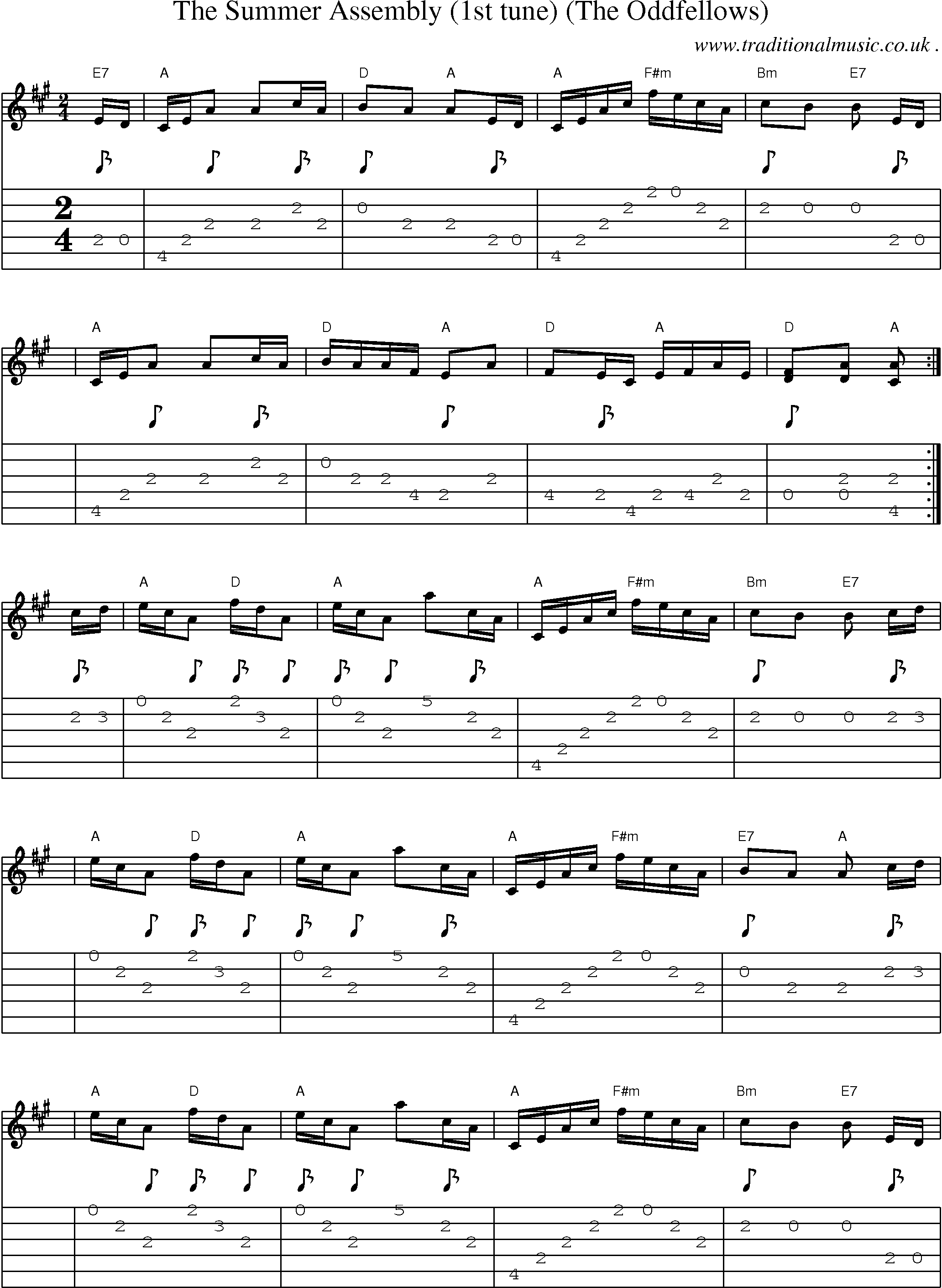 Sheet-music  score, Chords and Guitar Tabs for The Summer Assembly 1st Tune The Oddfellows