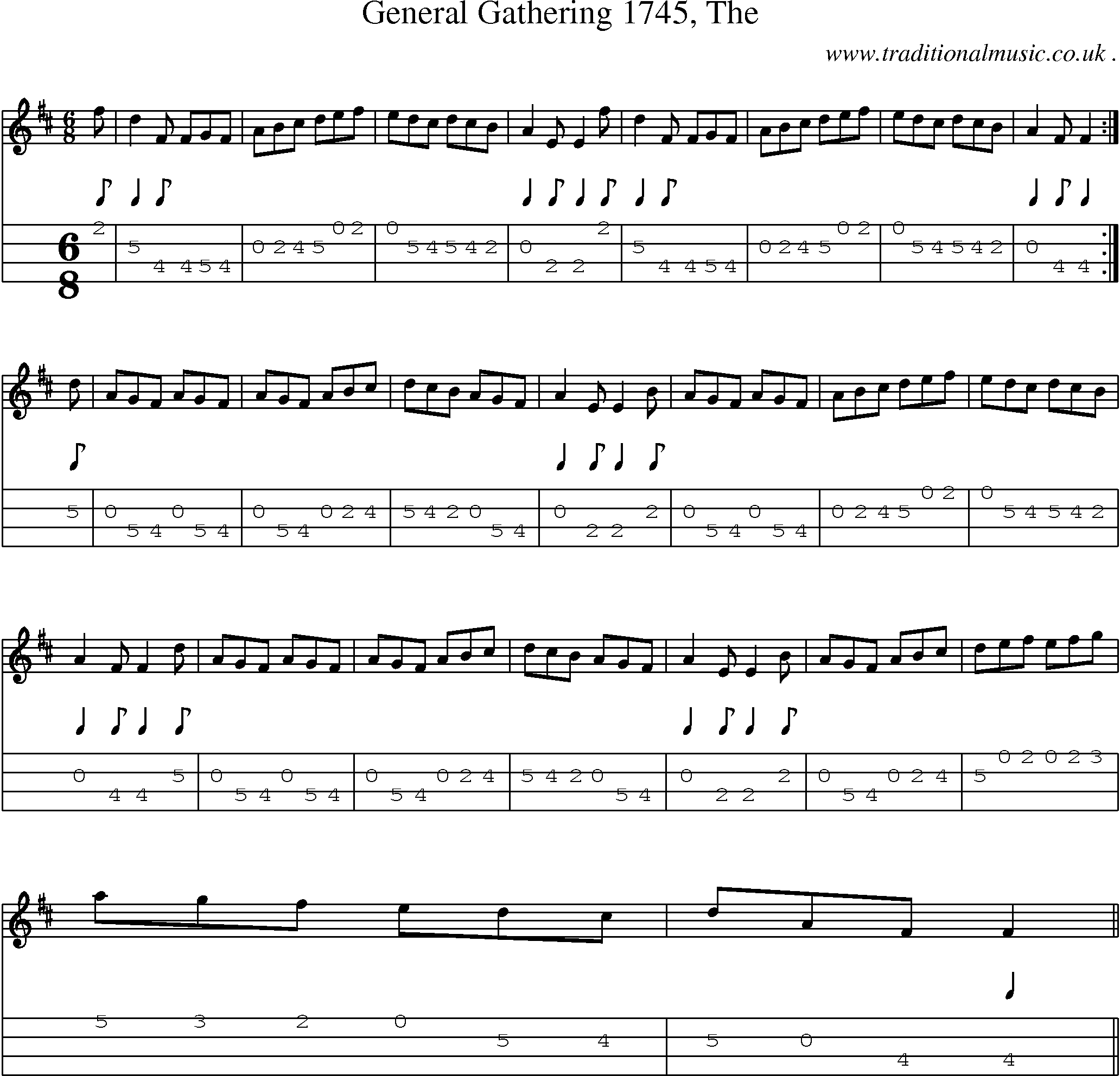 Sheet-music  score, Chords and Mandolin Tabs for General Gathering 1745 The