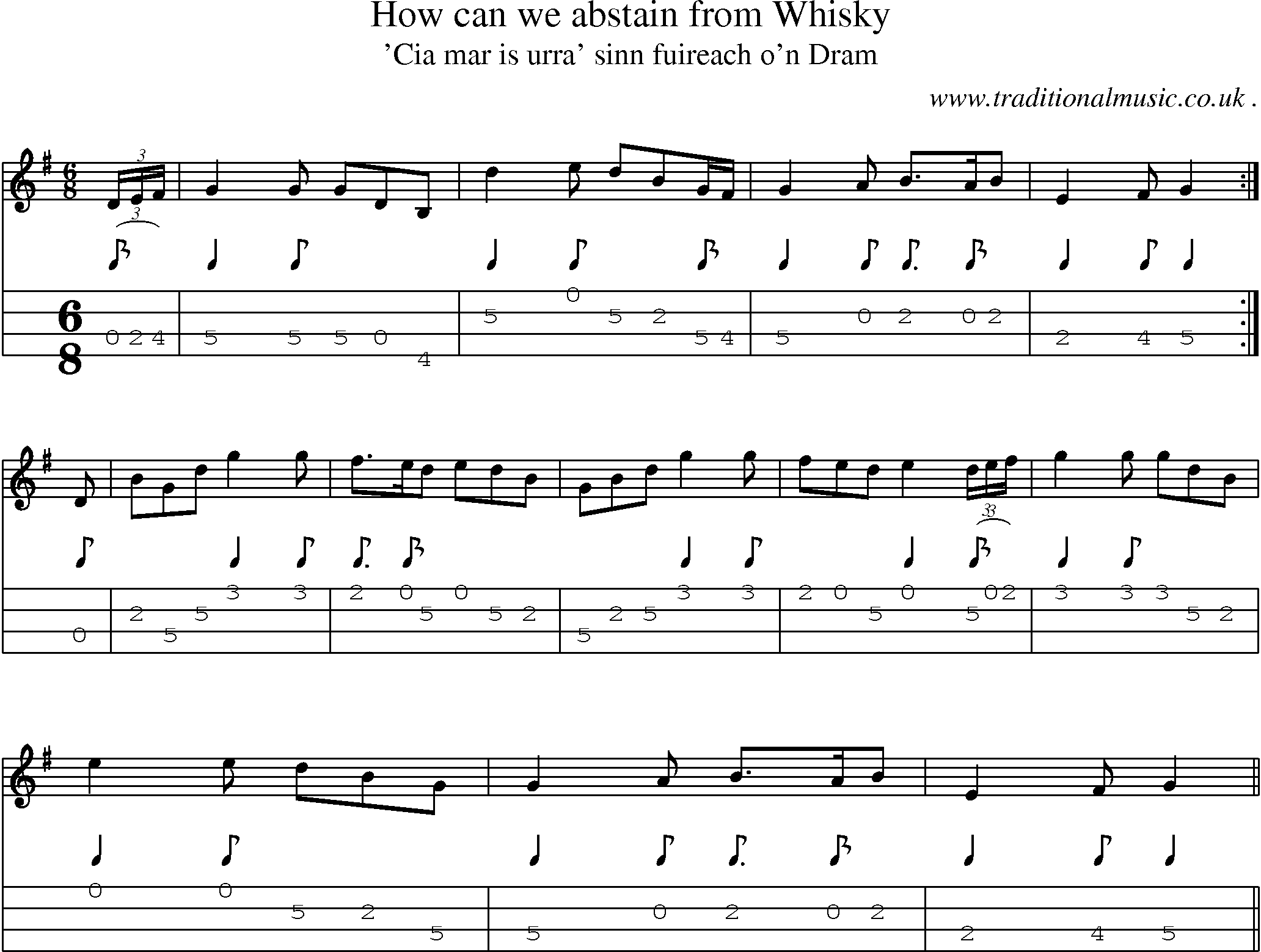 Sheet-music  score, Chords and Mandolin Tabs for How Can We Abstain From Whisky