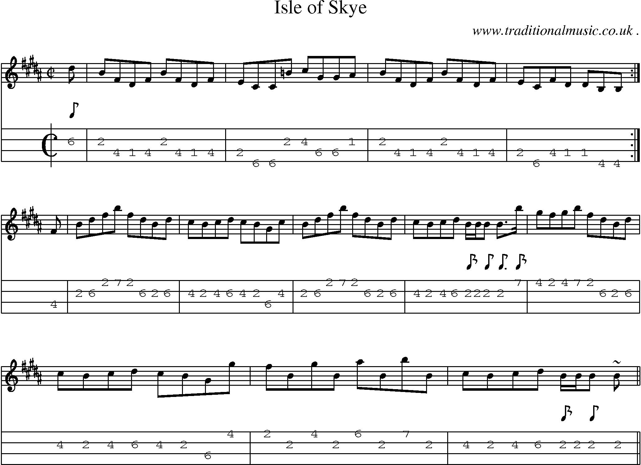 Sheet-music  score, Chords and Mandolin Tabs for Isle Of Skye