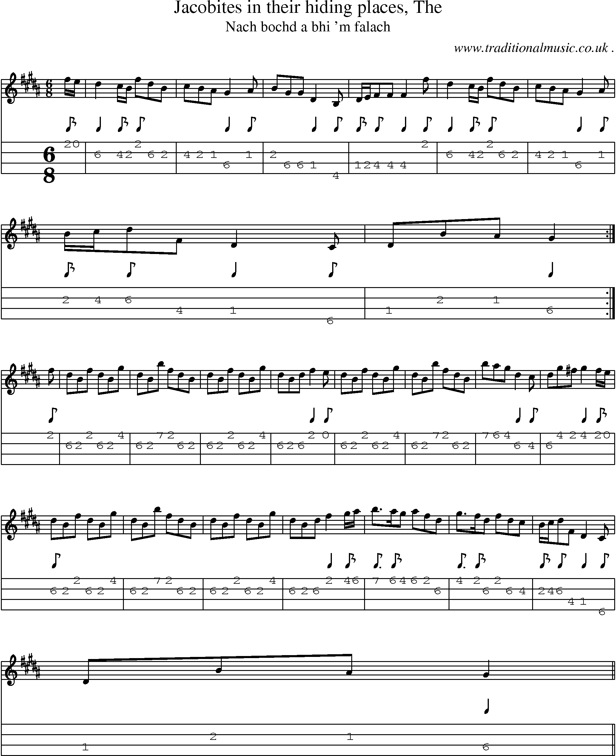 Sheet-music  score, Chords and Mandolin Tabs for Jacobites In Their Hiding Places The